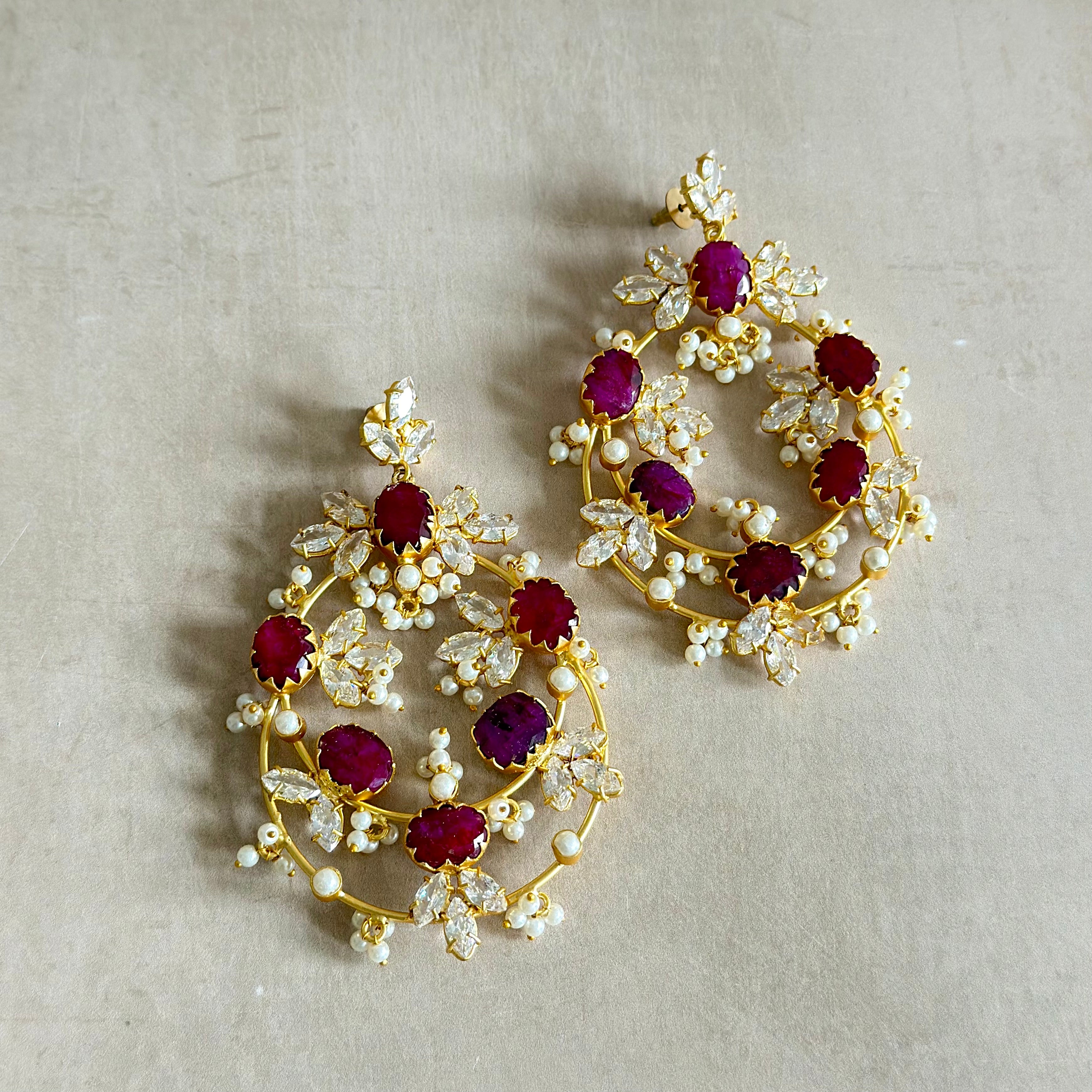 Tareen Ruby Crystal Drop Earrings - Ahseya & Co