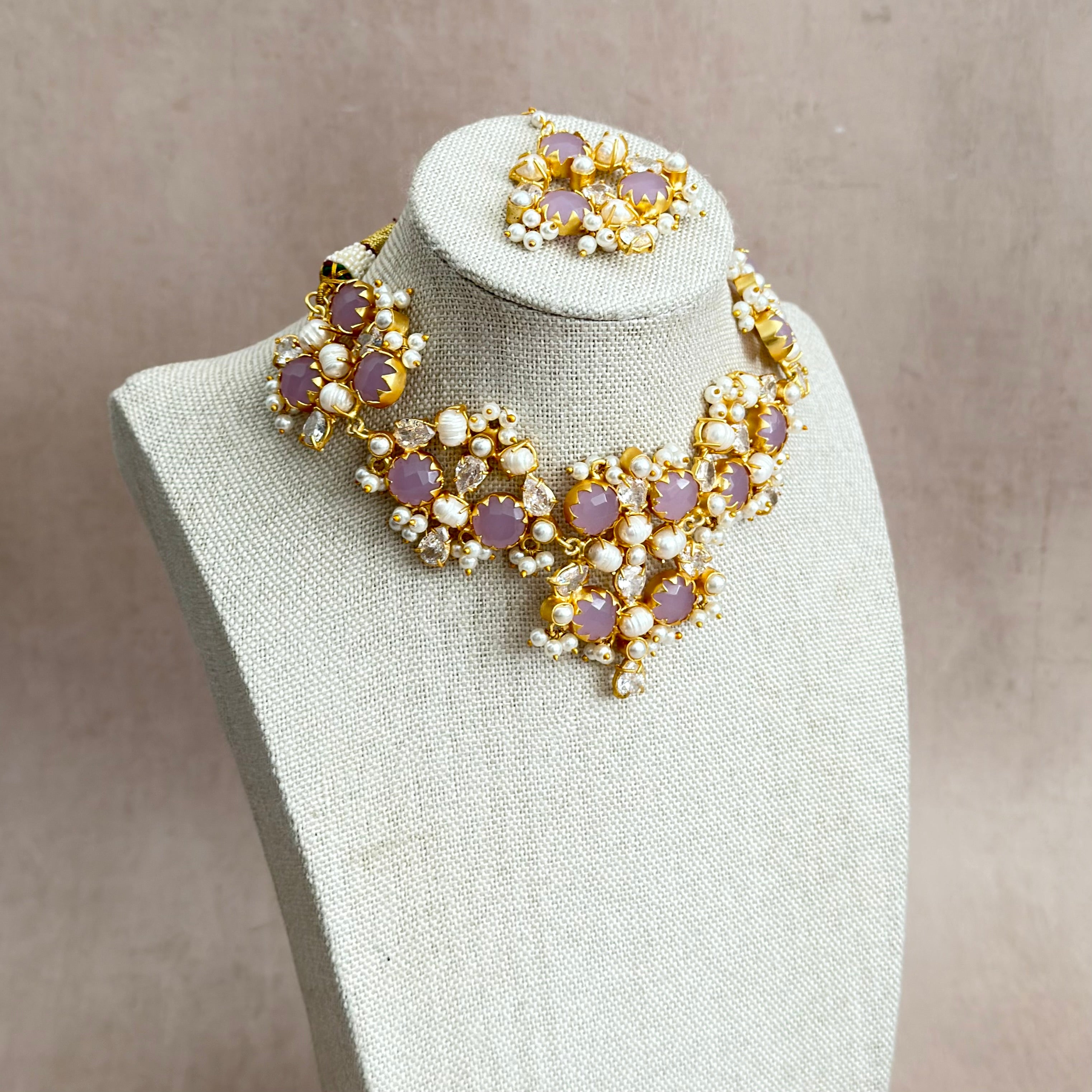 Aaliyah Lilac Crystal Choker Set - Ahseya & Co