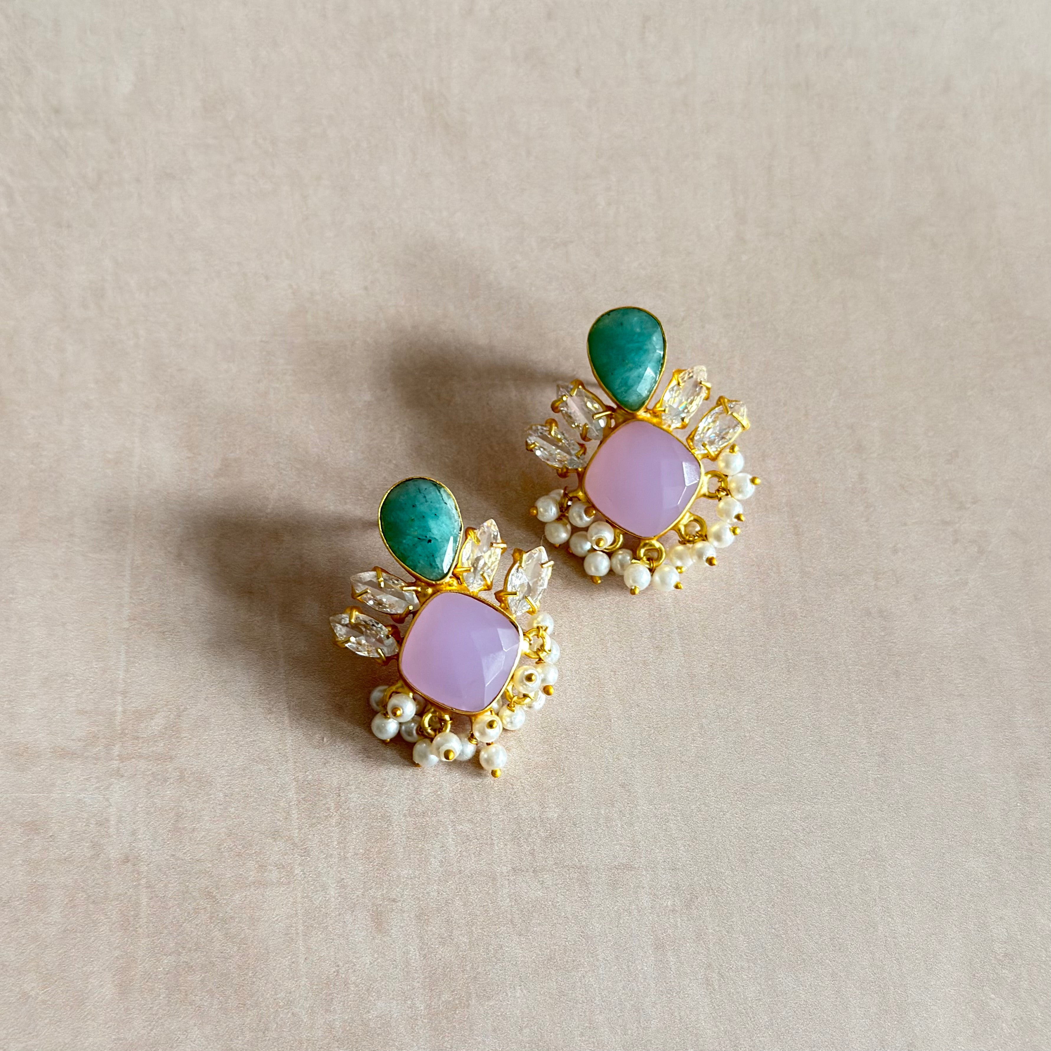 Rania Lilac Crystal Stud Earrings - Ahseya & Co