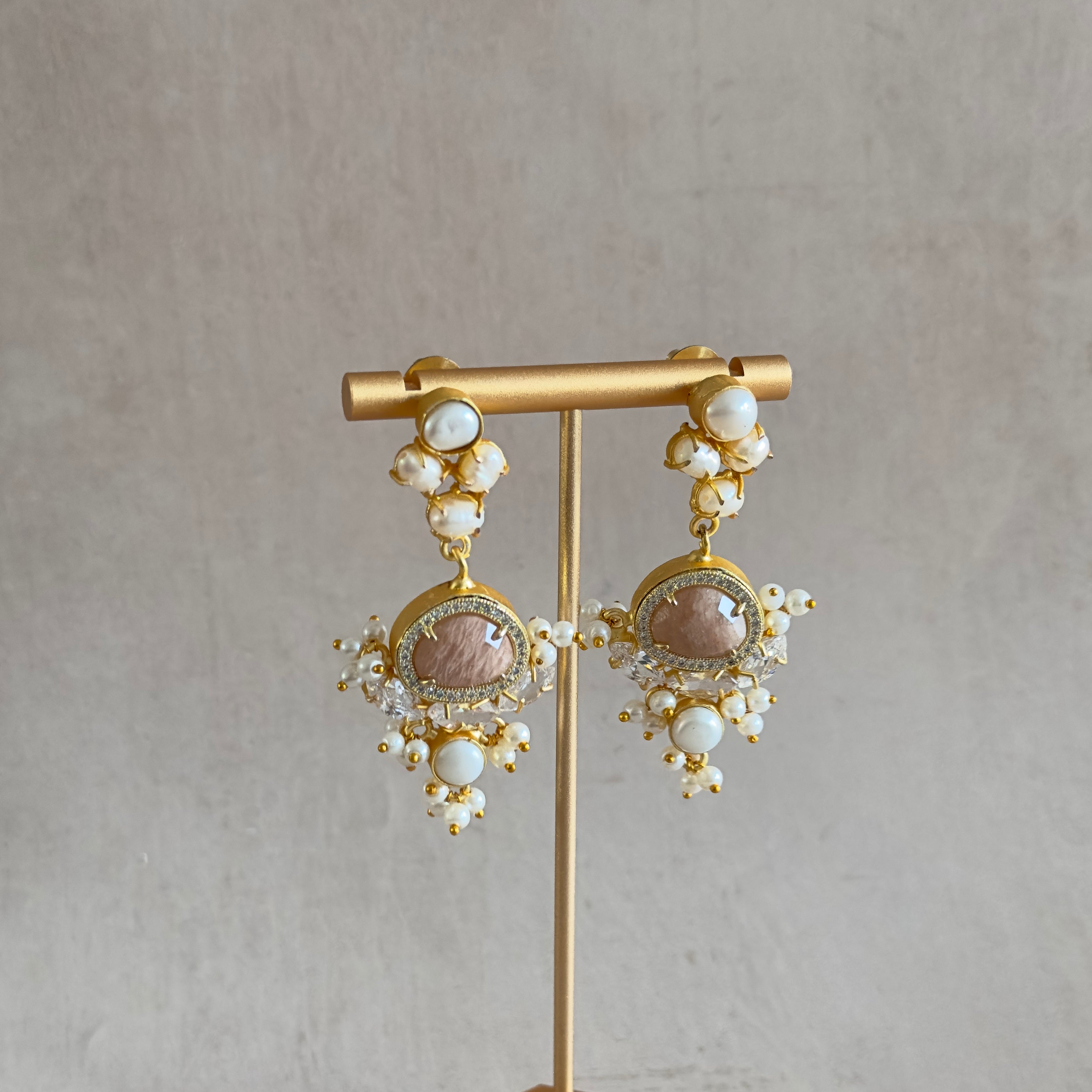 Ezmay Peach Pearl Drop Earrings - Ahseya & Co
