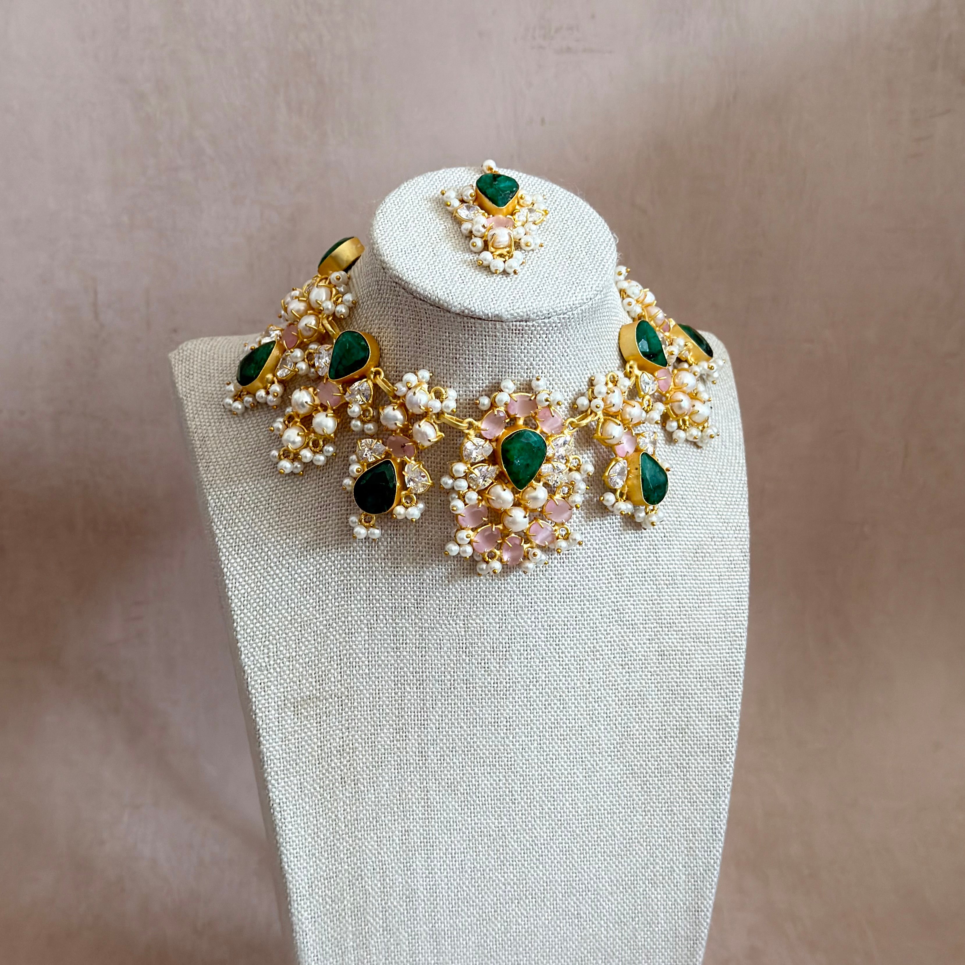 Esme Green Pink Necklace Set - Ahseya & Co