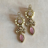 Khaula Pink Crystal Drop Earrings - Ahseya & Co