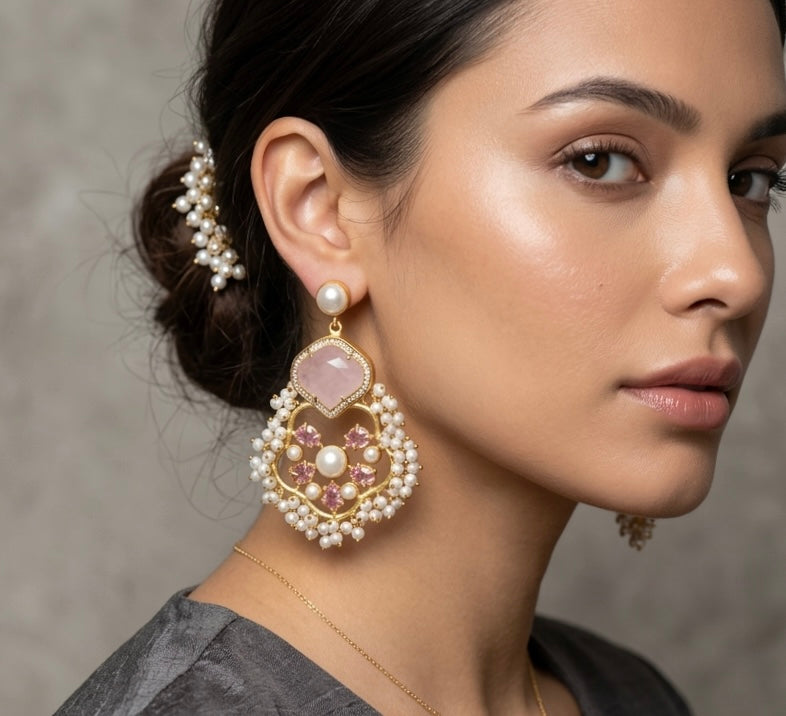Zaylee Pink Crystal Drop Earrings - Ahseya & Co