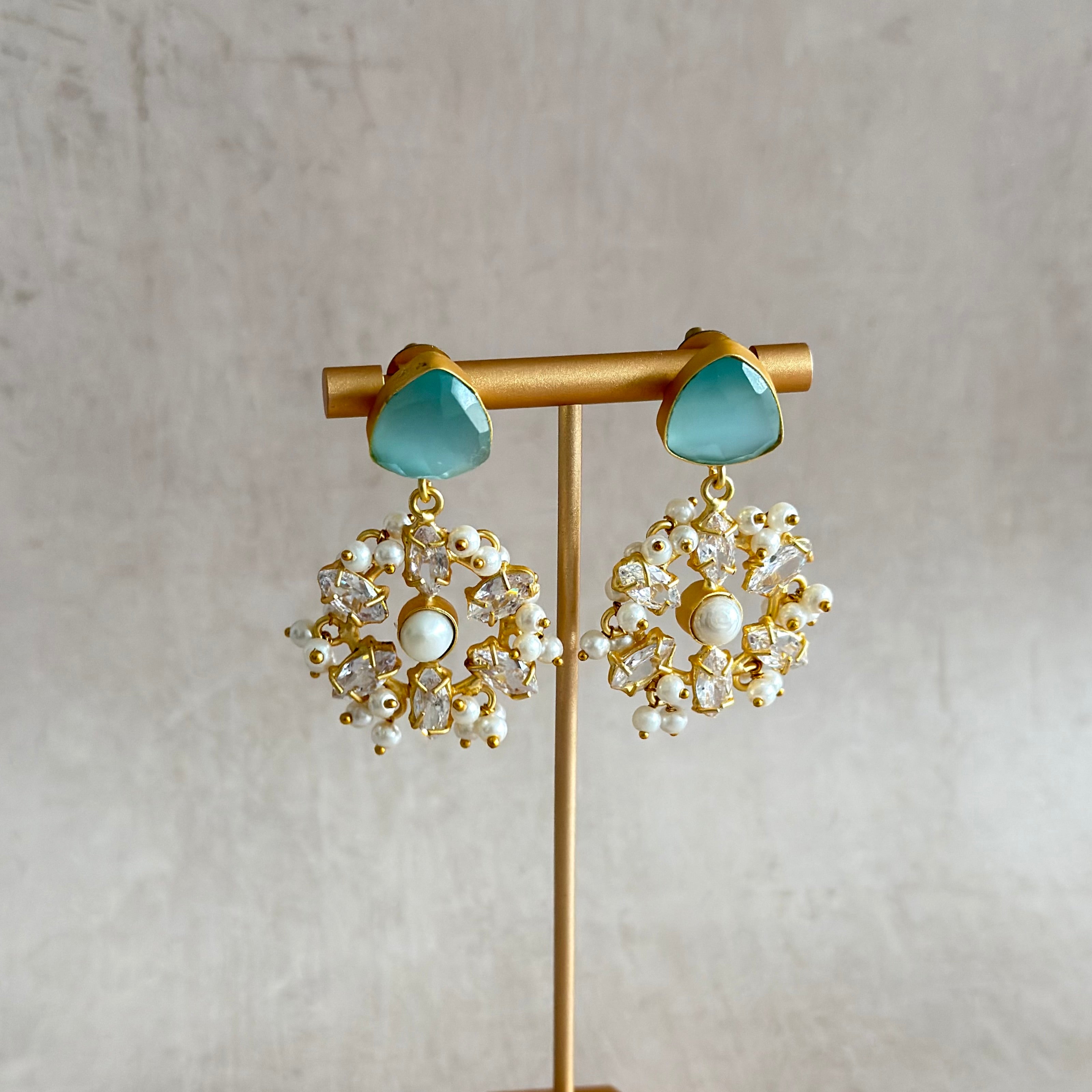 Lucille Blue Crystal Drop Earrings - Ahseya & Co