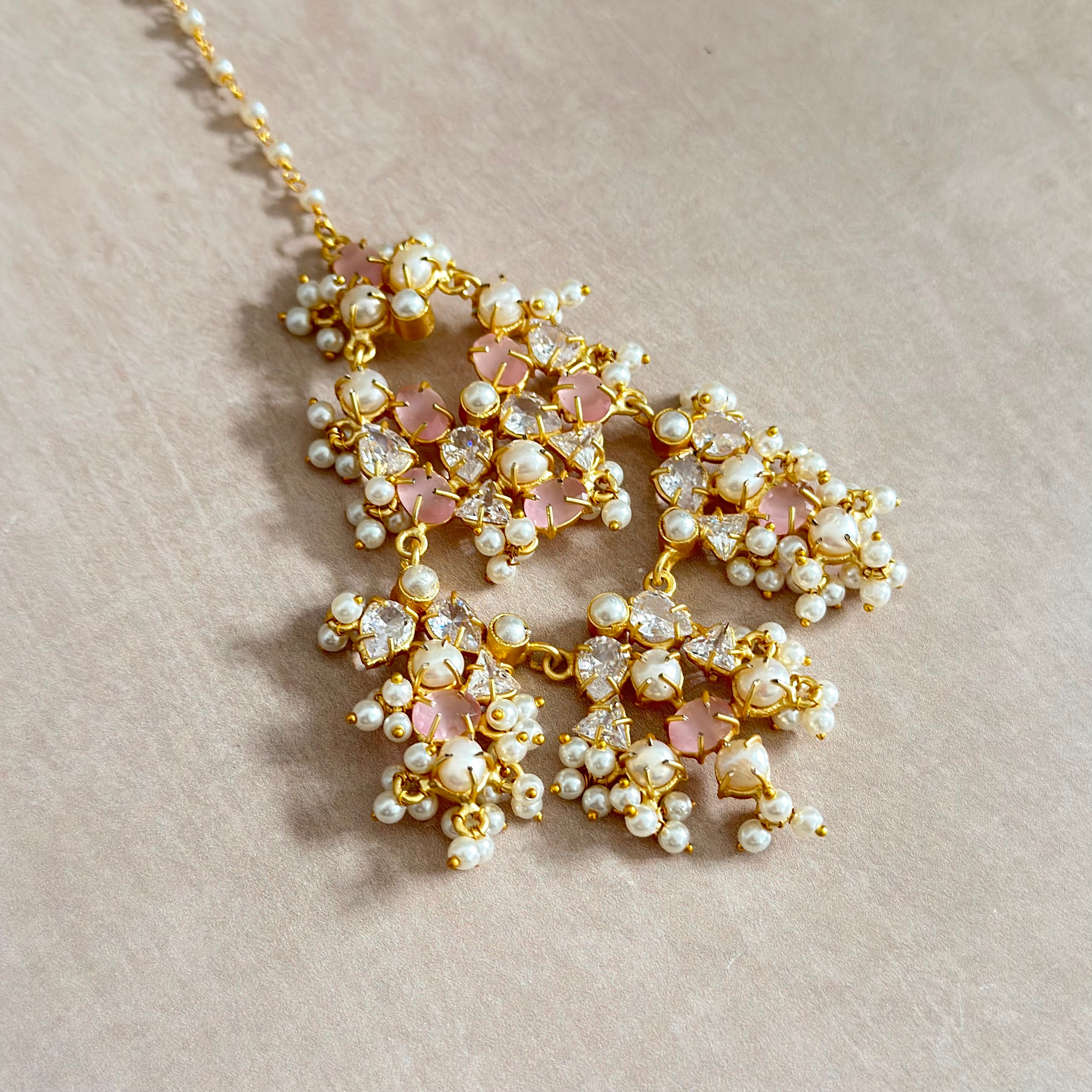 Wafaa Pink Crystal Jhumar - Ahseya & Co