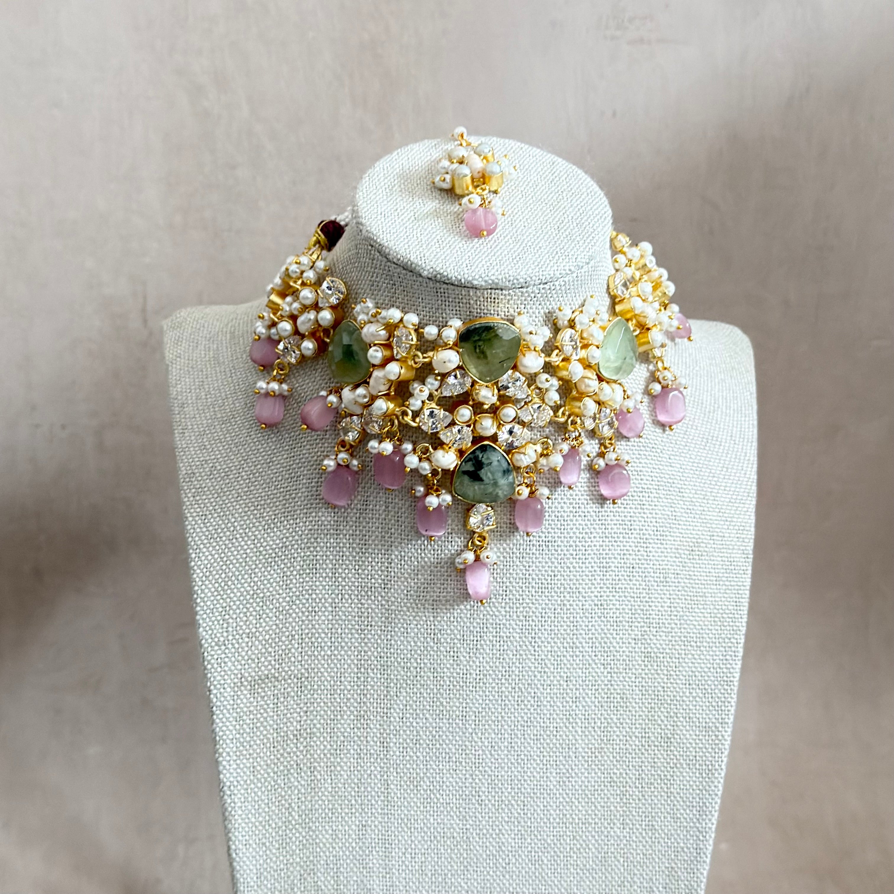 Dania Olive Pink Choker Set - Ahseya & Co