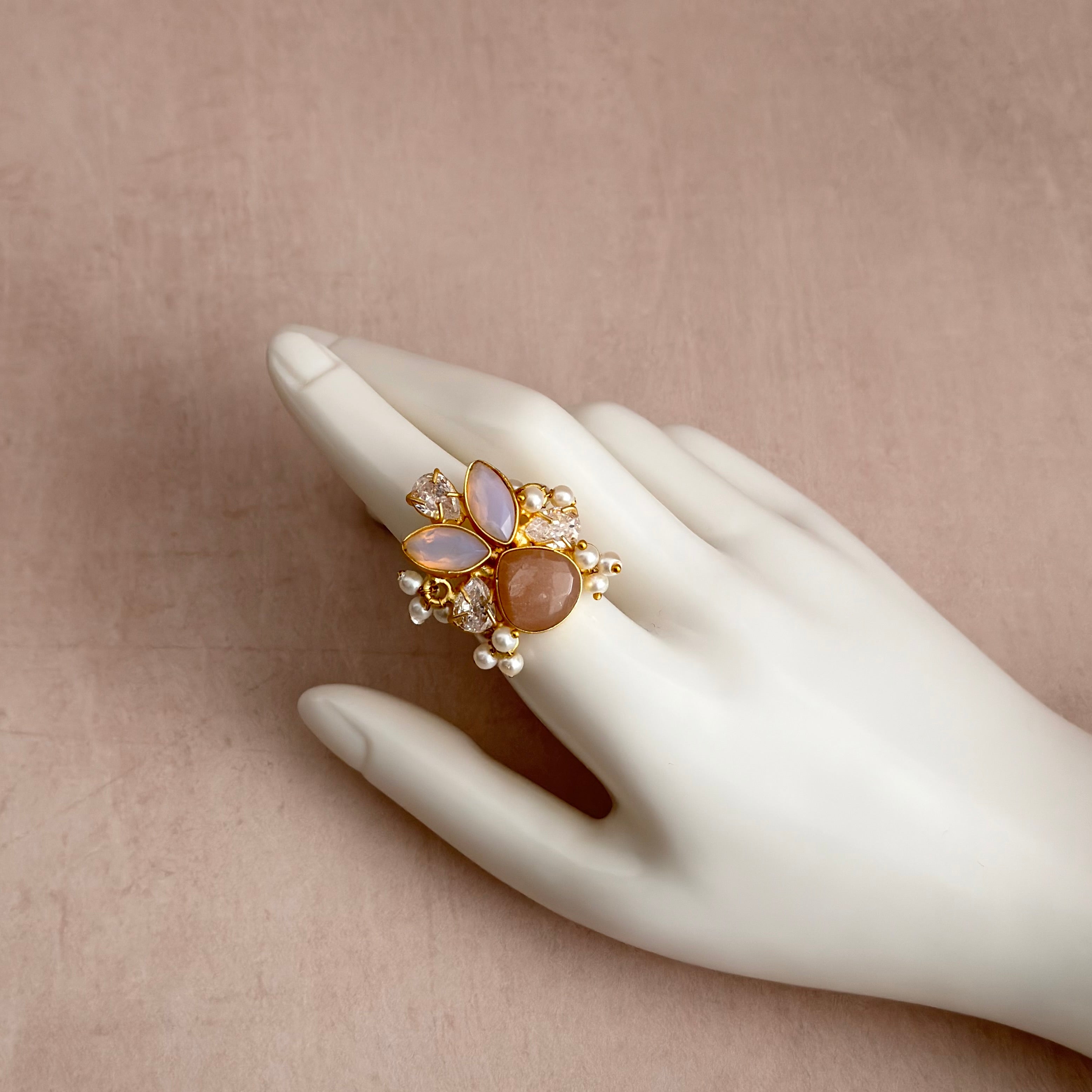 Zafira Peach Crystal Ring - Ahseya & Co
