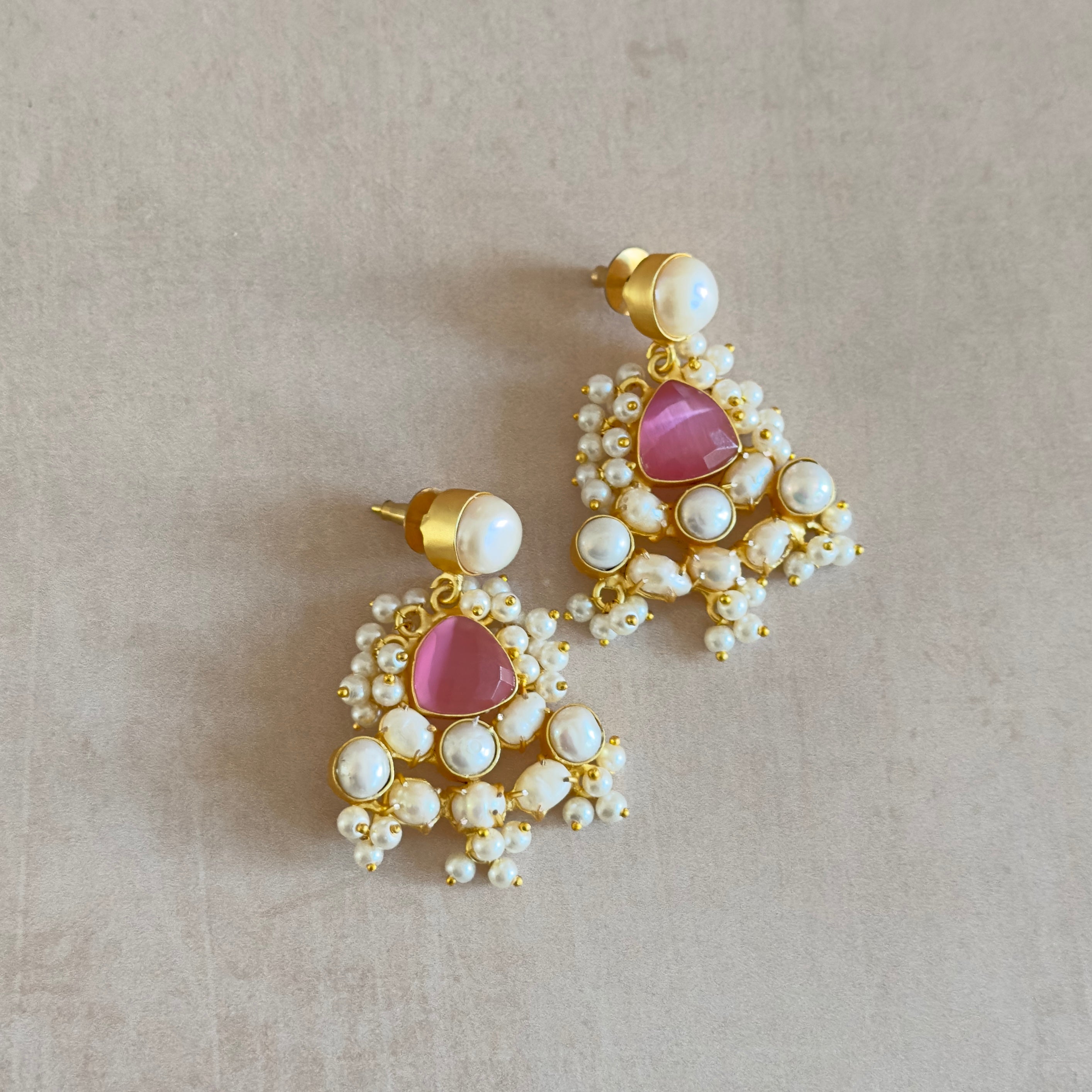 Michelle Pink Pearl Drop Earrings - Ahseya & Co