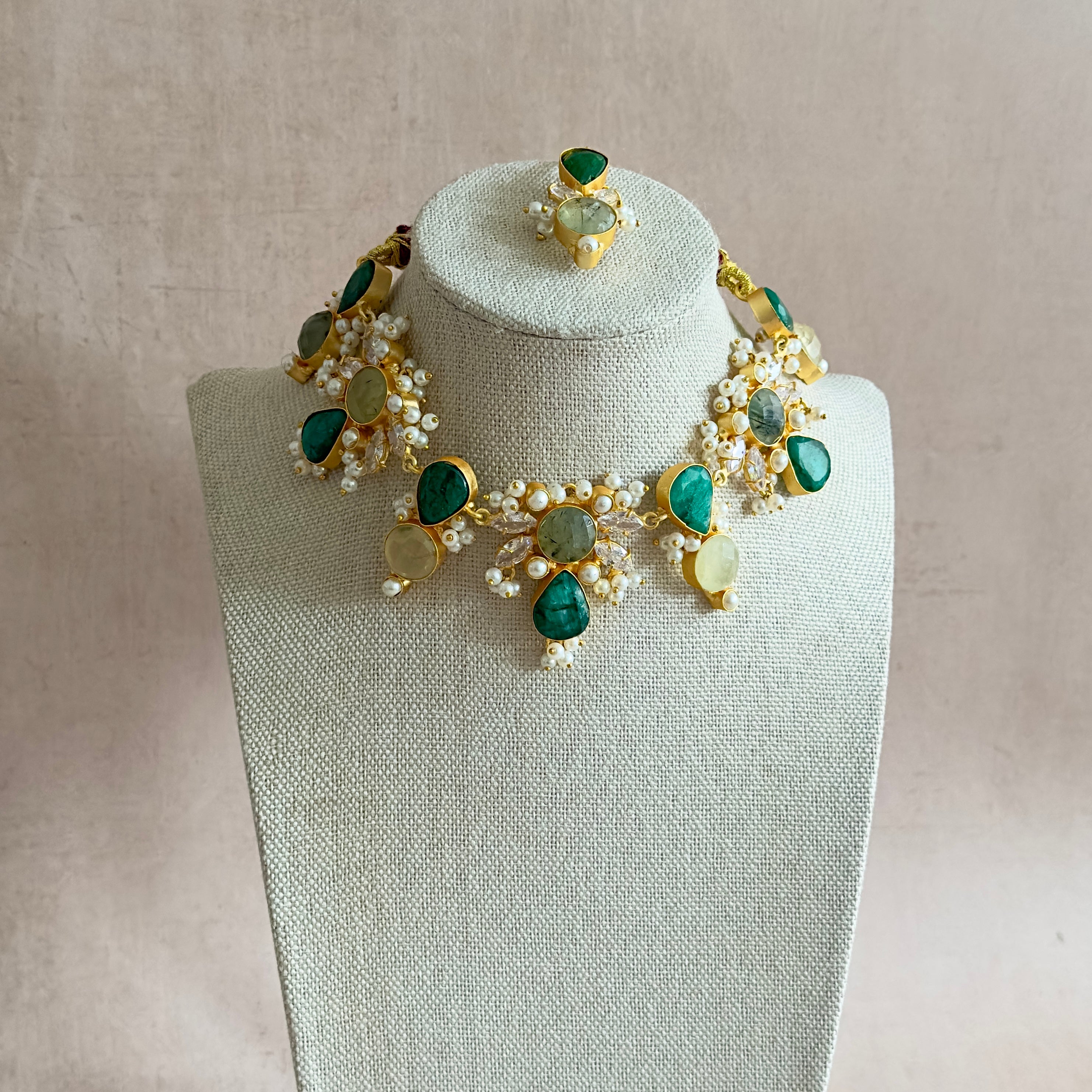 Kaelani Green Crystal Necklace Set - Ahseya & Co