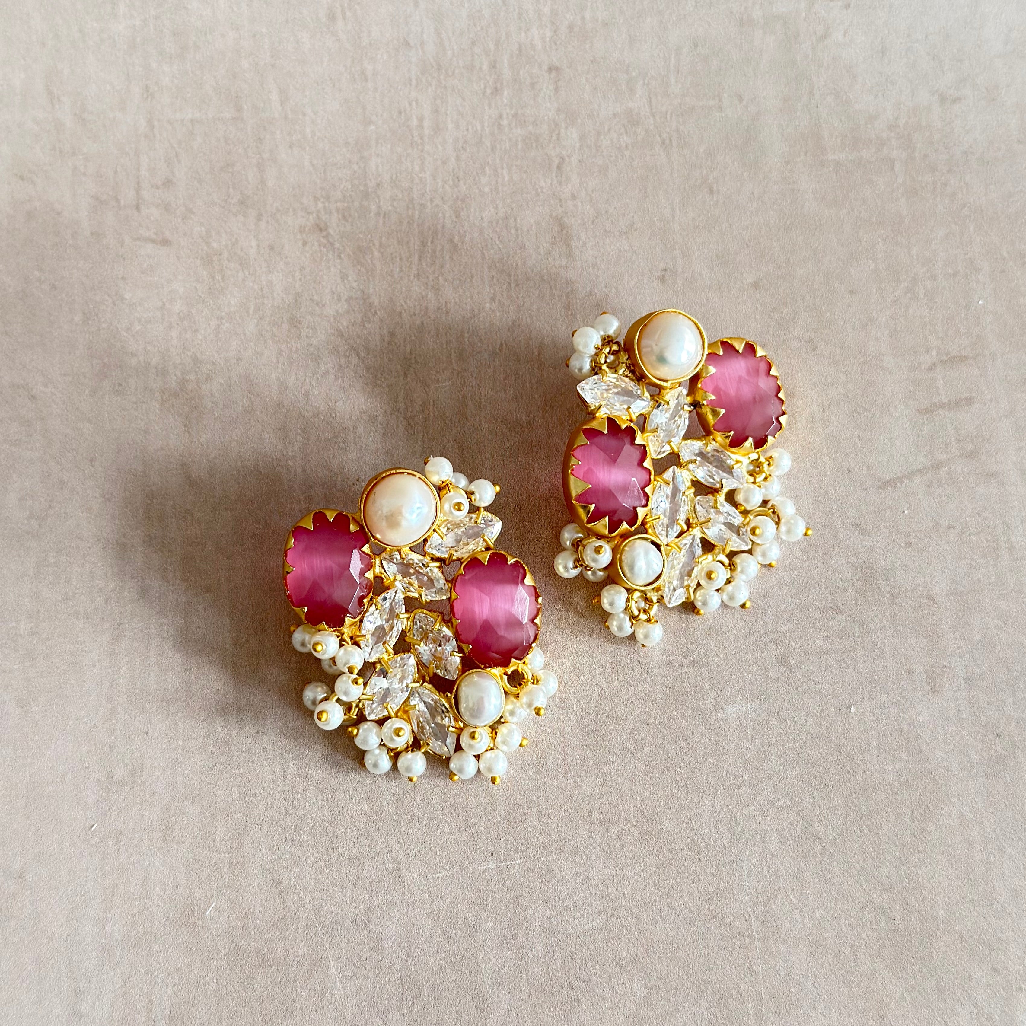 Roxy Pink Pearl Crystal Stud Earrings - Ahseya & Co