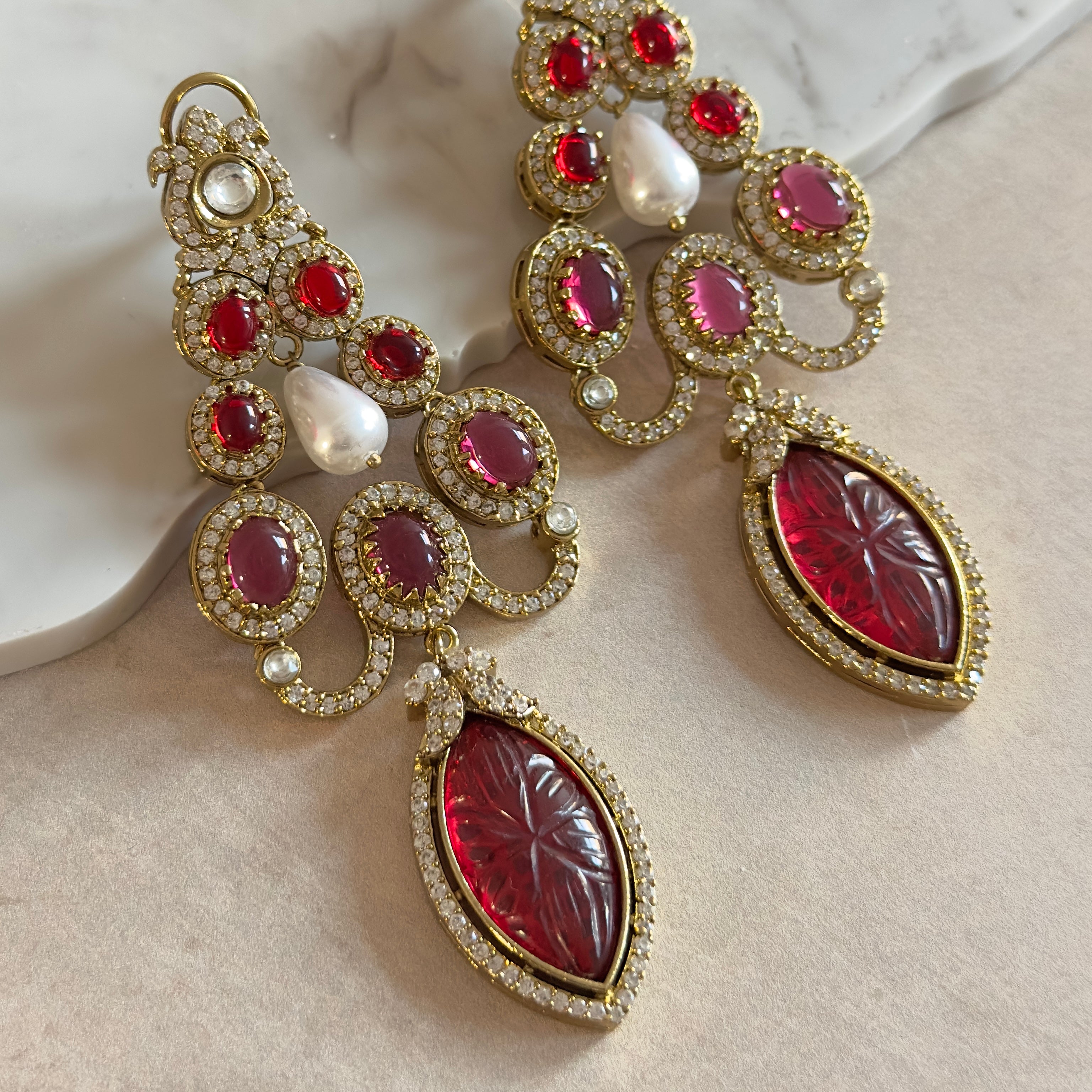 Hudaifa Pink Crystal Drop Earrings - Ahseya & Co