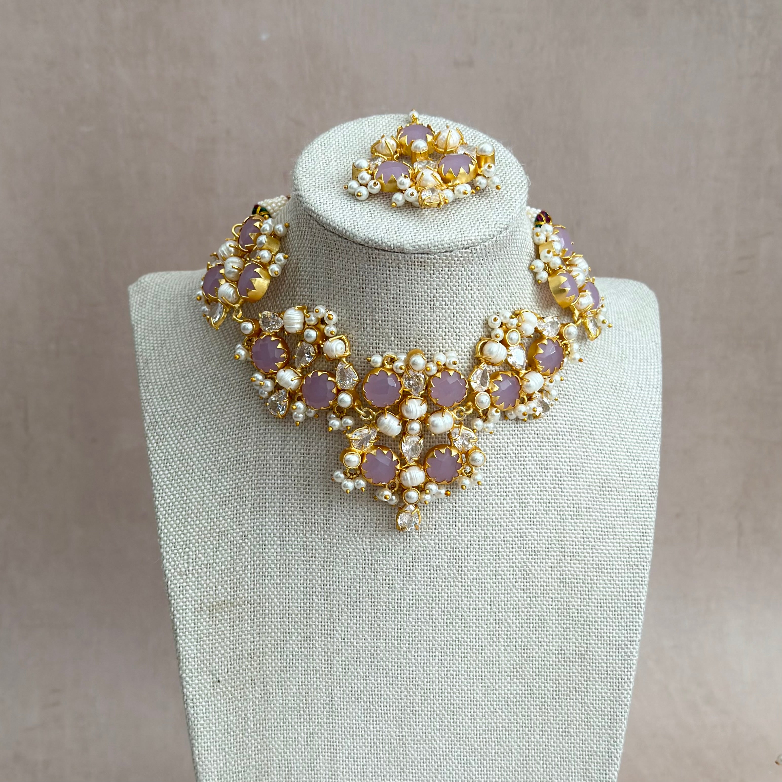 Aaliyah Lilac Crystal Choker Set - Ahseya & Co