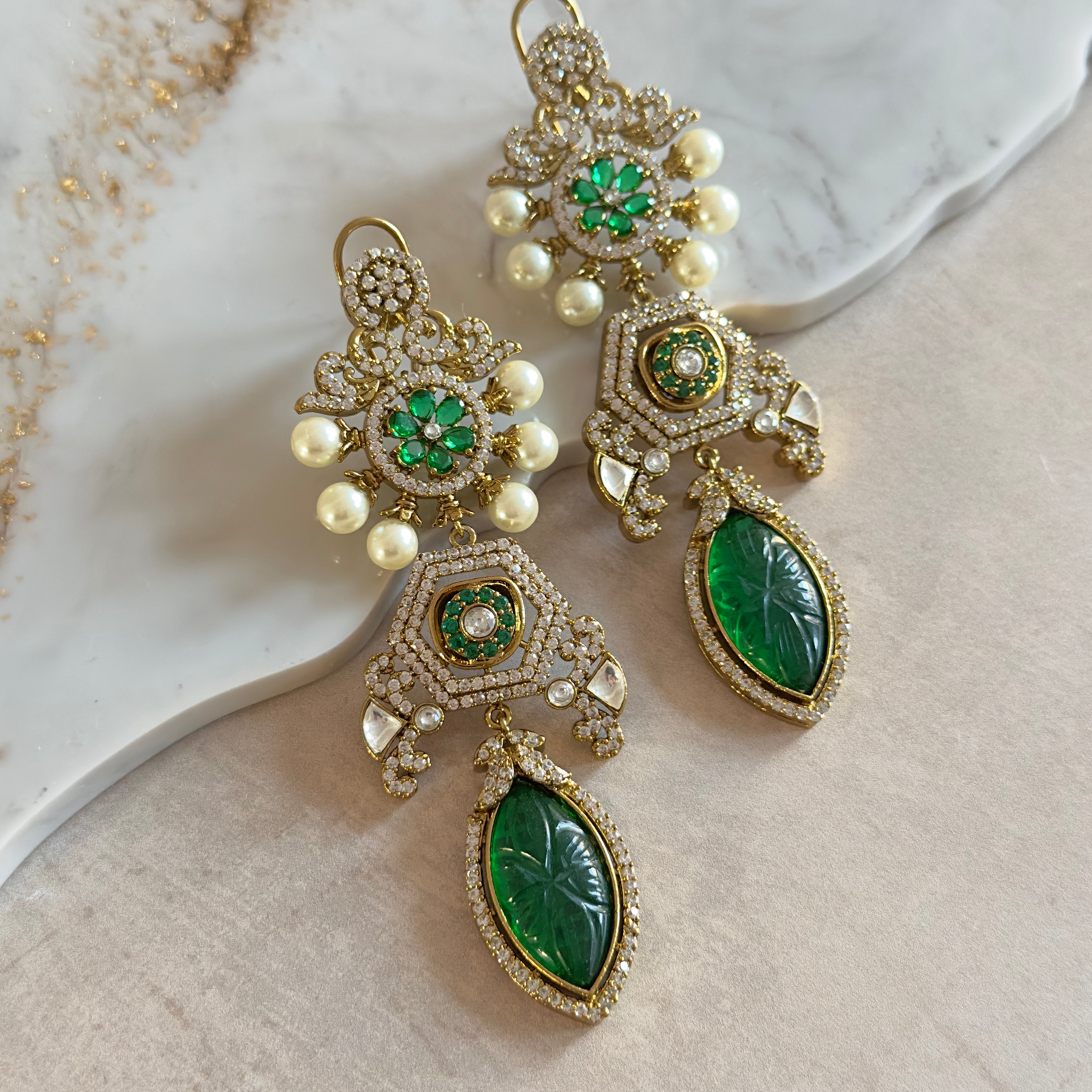 Khaula Green Crystal Drop Earrings - Ahseya & Co