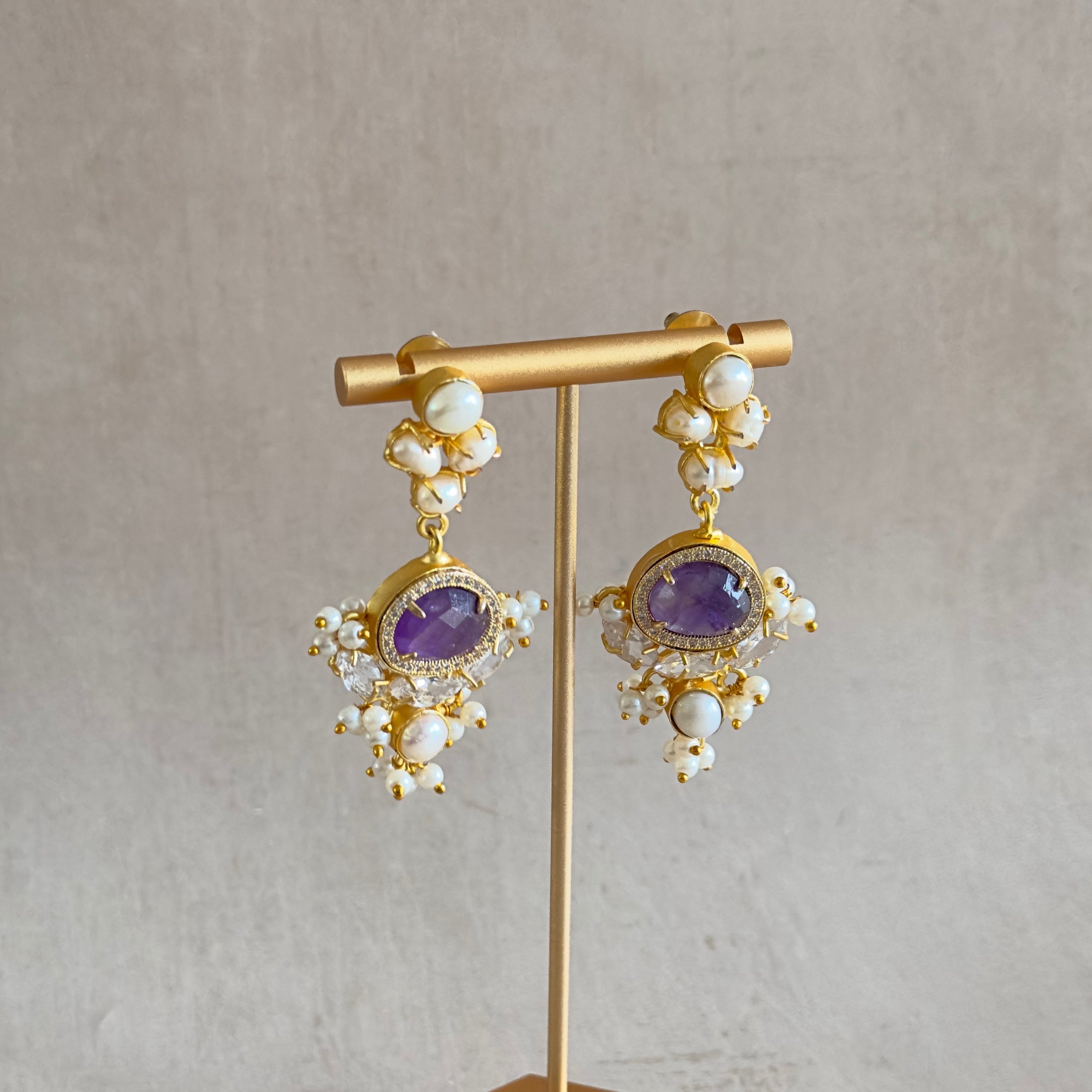 Ezmay Purple Pearl Drop earrings - Ahseya & Co