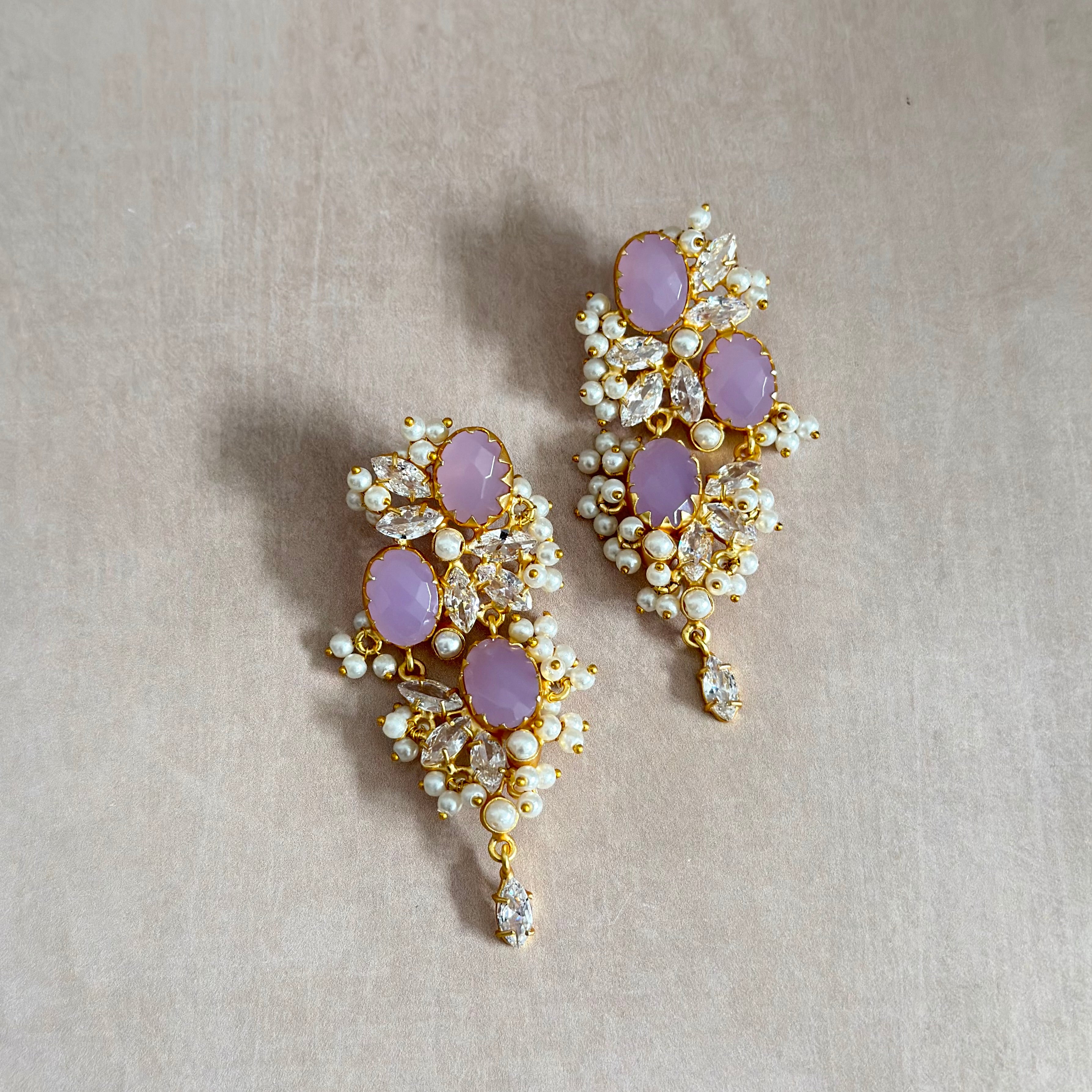 Eimaan Lilac Crystal Drop Earrings - Ahseya & Co