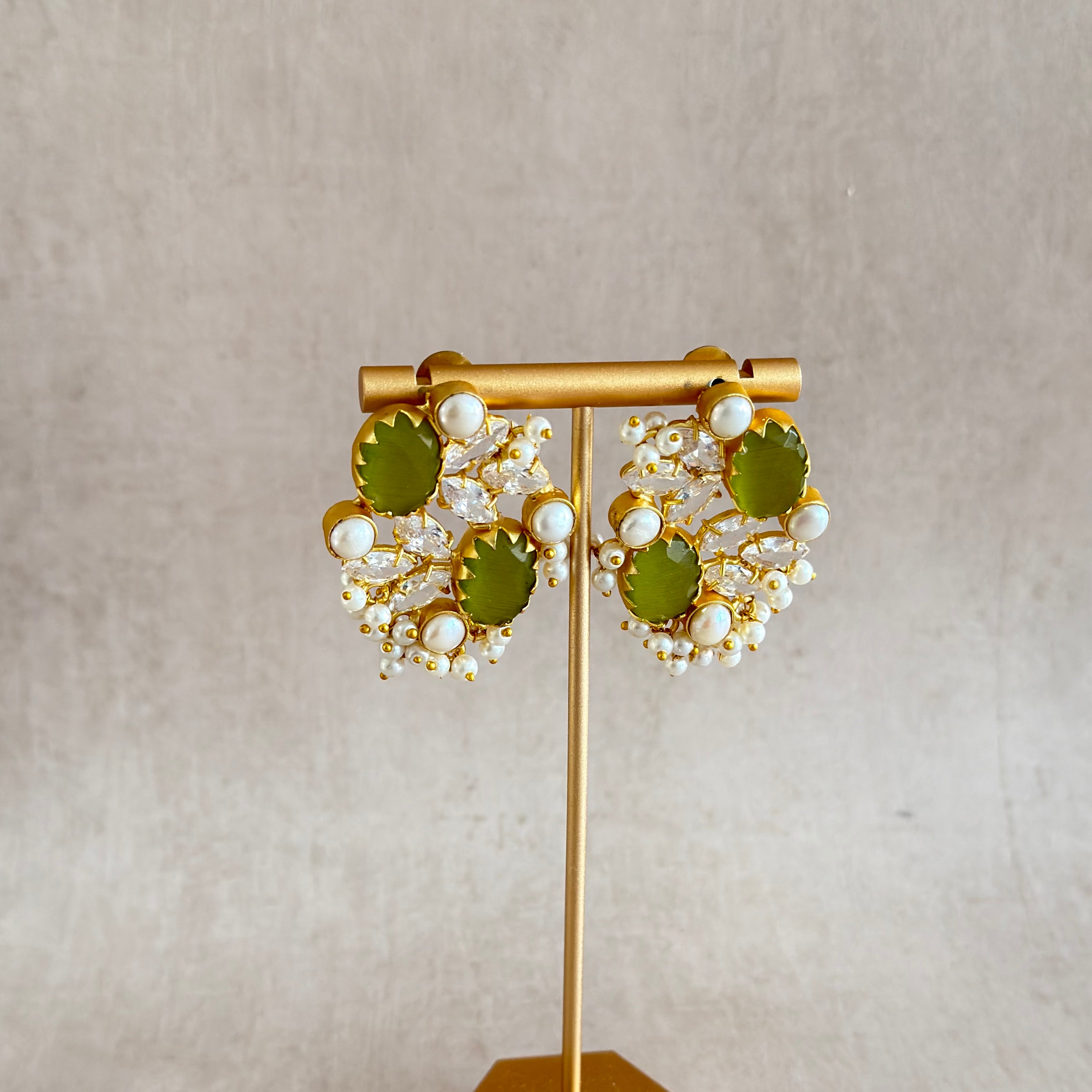 Roxy Olive Pearl Crystal Stud Earrings - Ahseya & Co