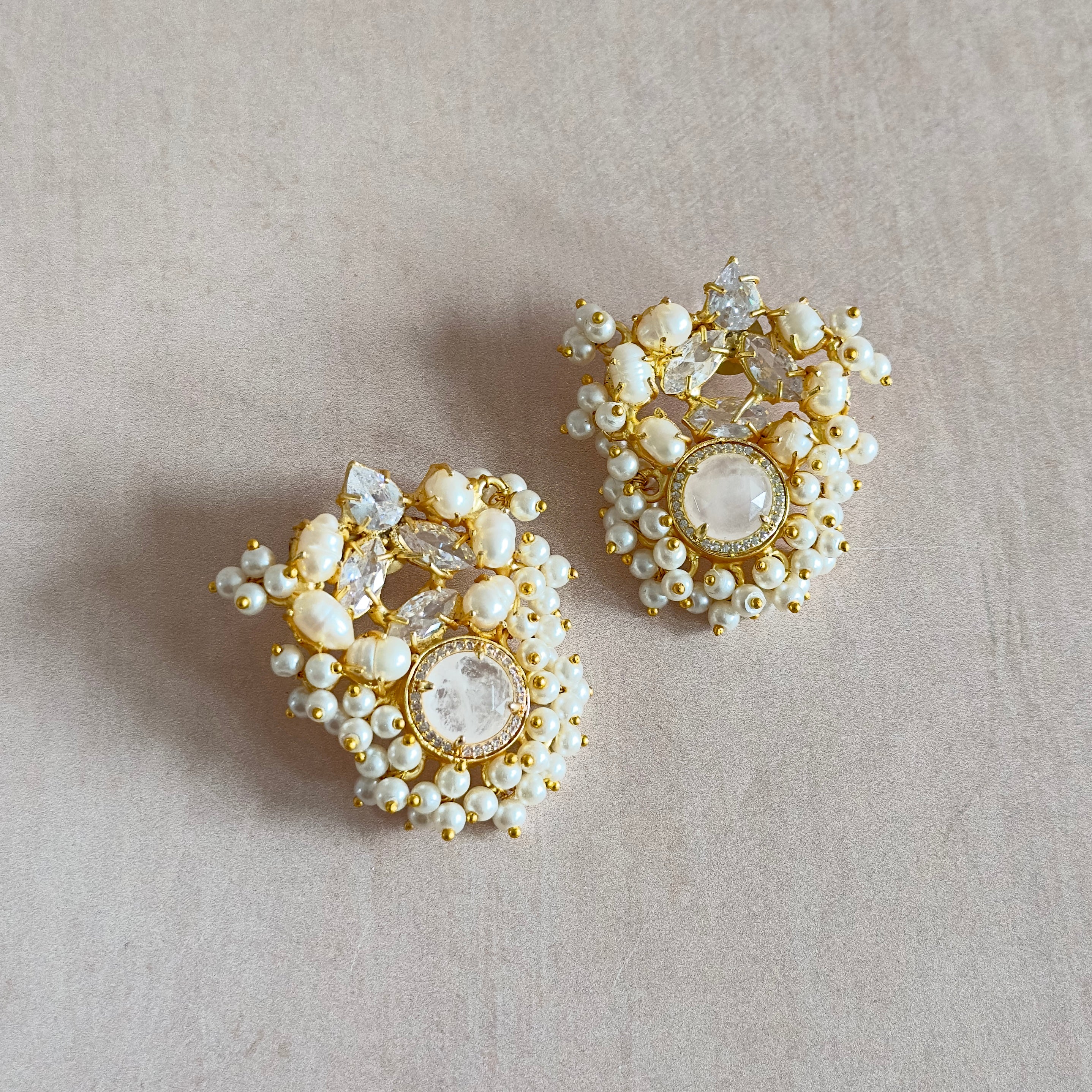 Oyster White Crystal Stud Earrings. - Ahseya & Co
