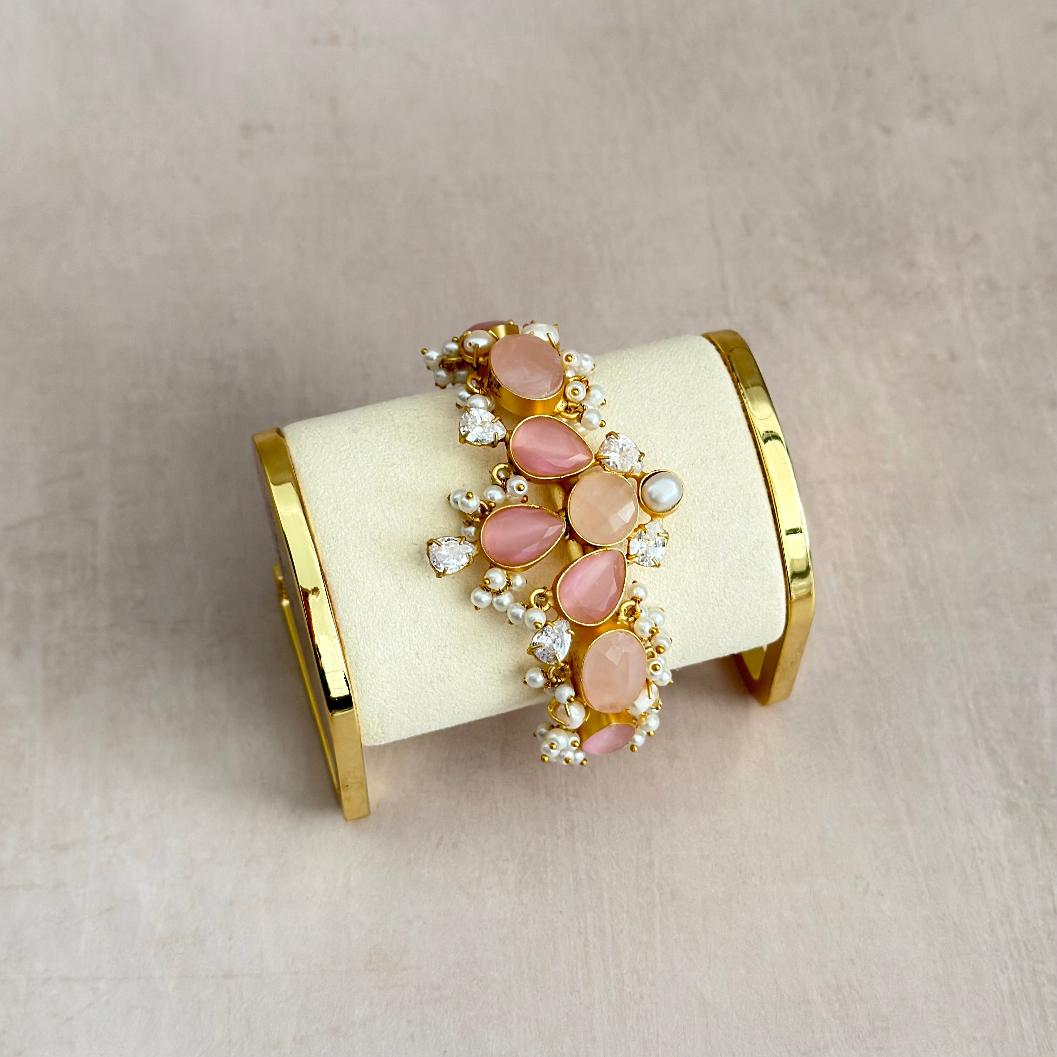 Zaria Pink Crystal Cuff Bracelet - Ahseya & Co