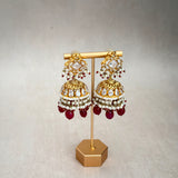Zaina Gold Maroon Jhumka Earrings