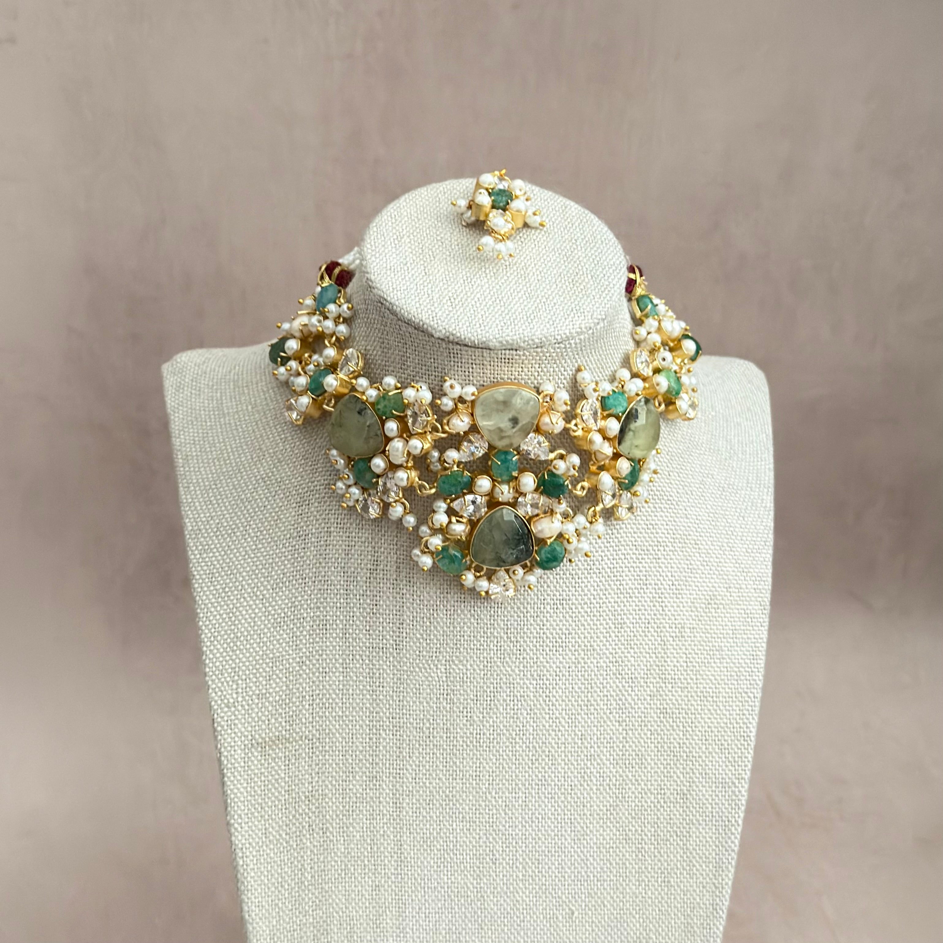 Qamara Green Crystal Choker Set - Ahseya & Co