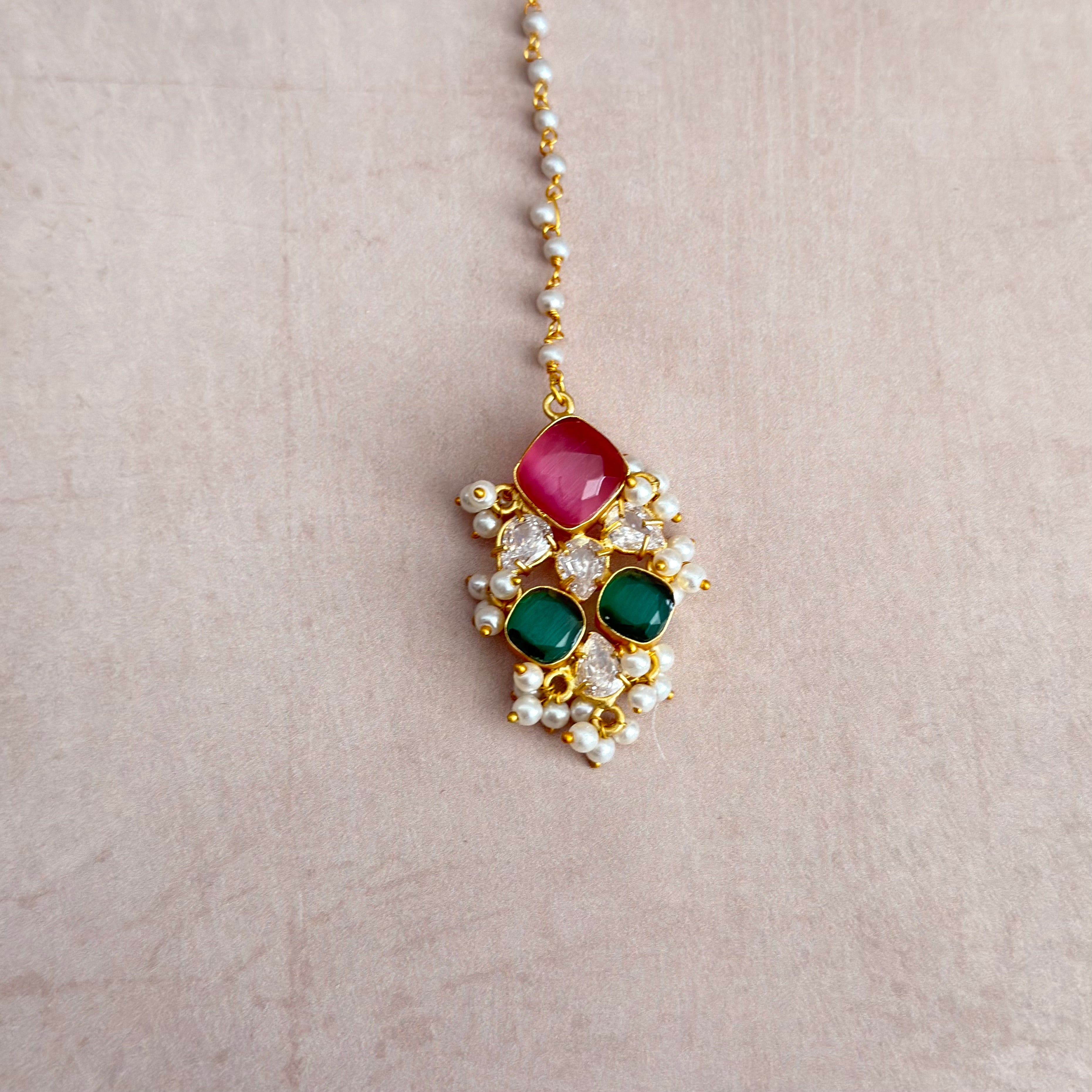 Eve Pink Green Crystal Necklace Set - Ahseya & Co