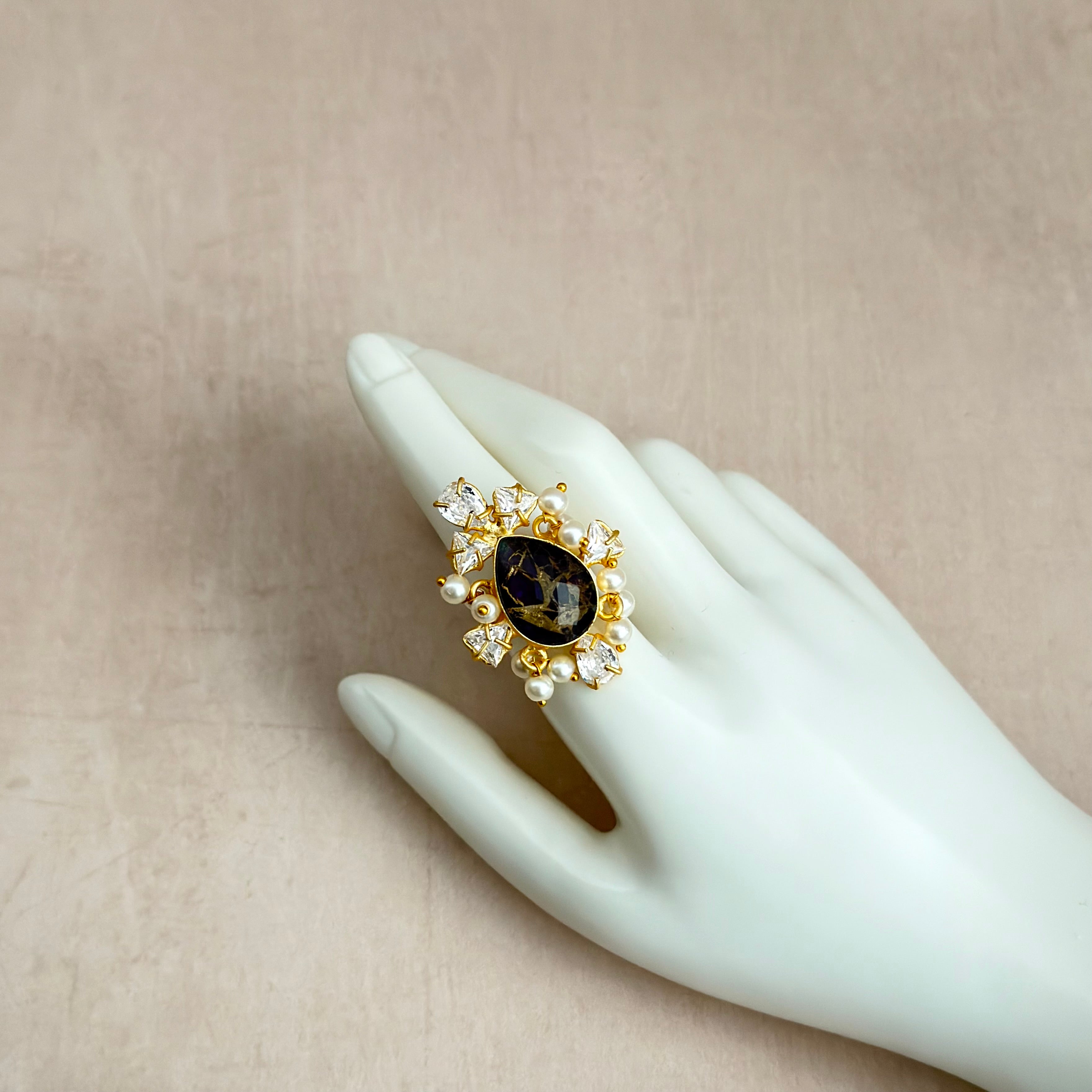 Dana Black Crystal Ring - Ahseya & Co