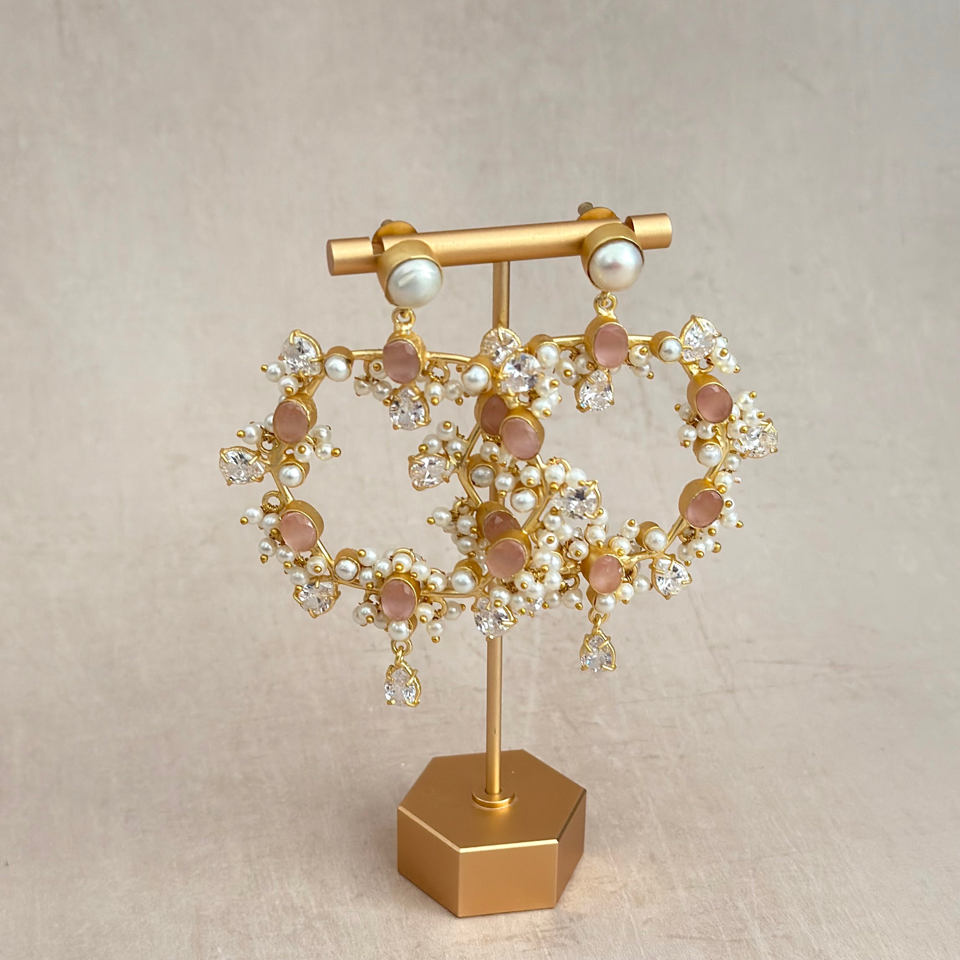 Nurea Peach Crystal Drop Earrings - Ahseya & Co