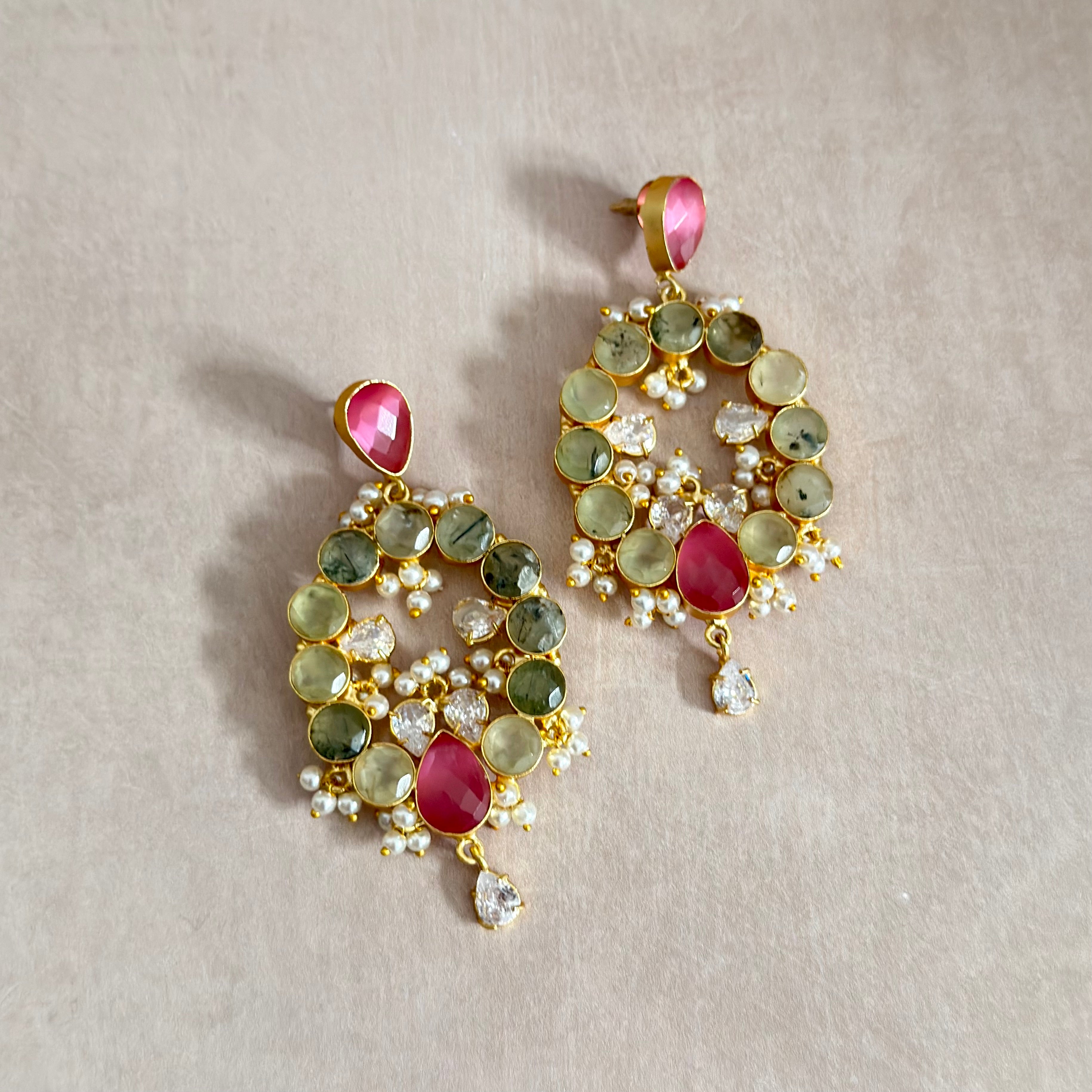 Moona Olive Pink Crystal Drop Earrings - Ahseya & Co