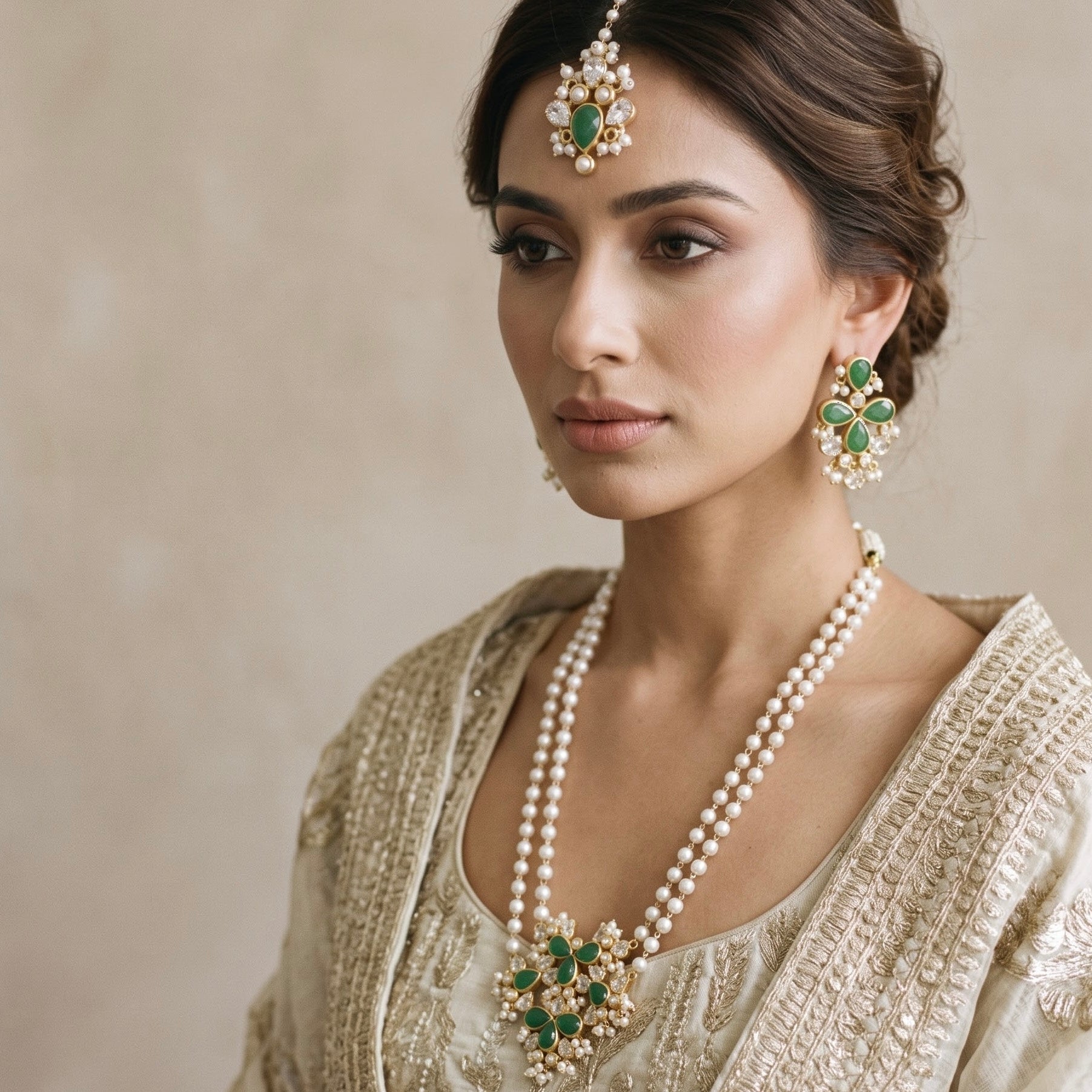 Liyana Green Pearl Mala Set - Ahseya & Co