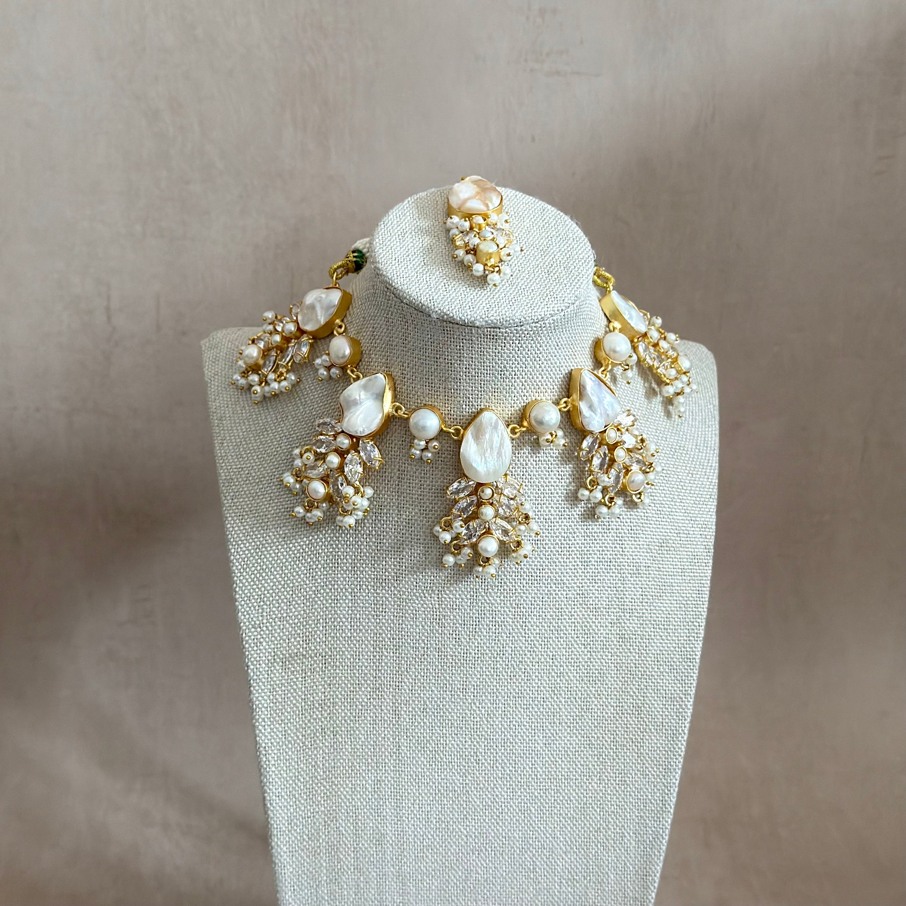 Elvira Pearl Crystal Necklace Set - Ahseya & Co