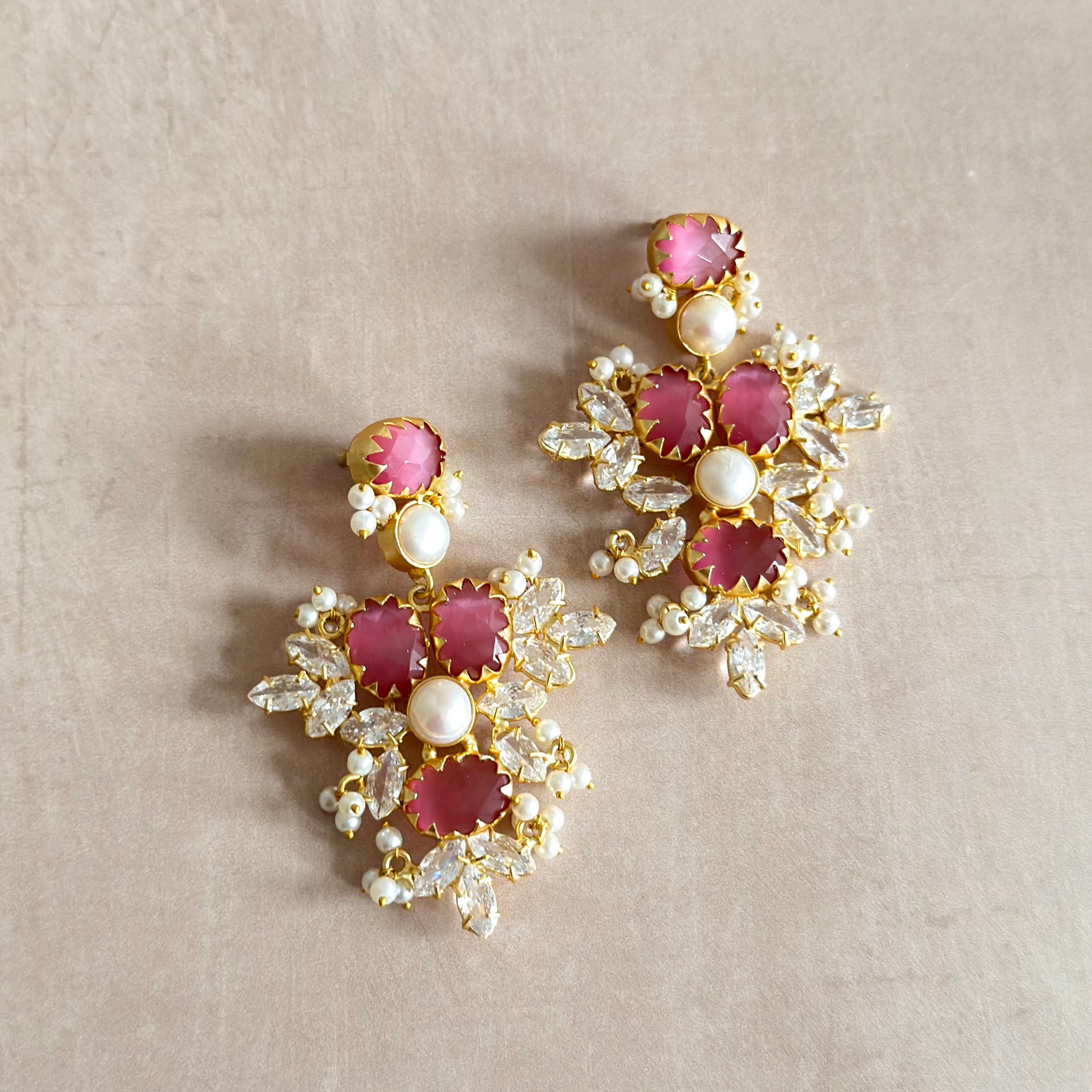 Rhea Pink Crystal Drop Earrings - Ahseya & Co