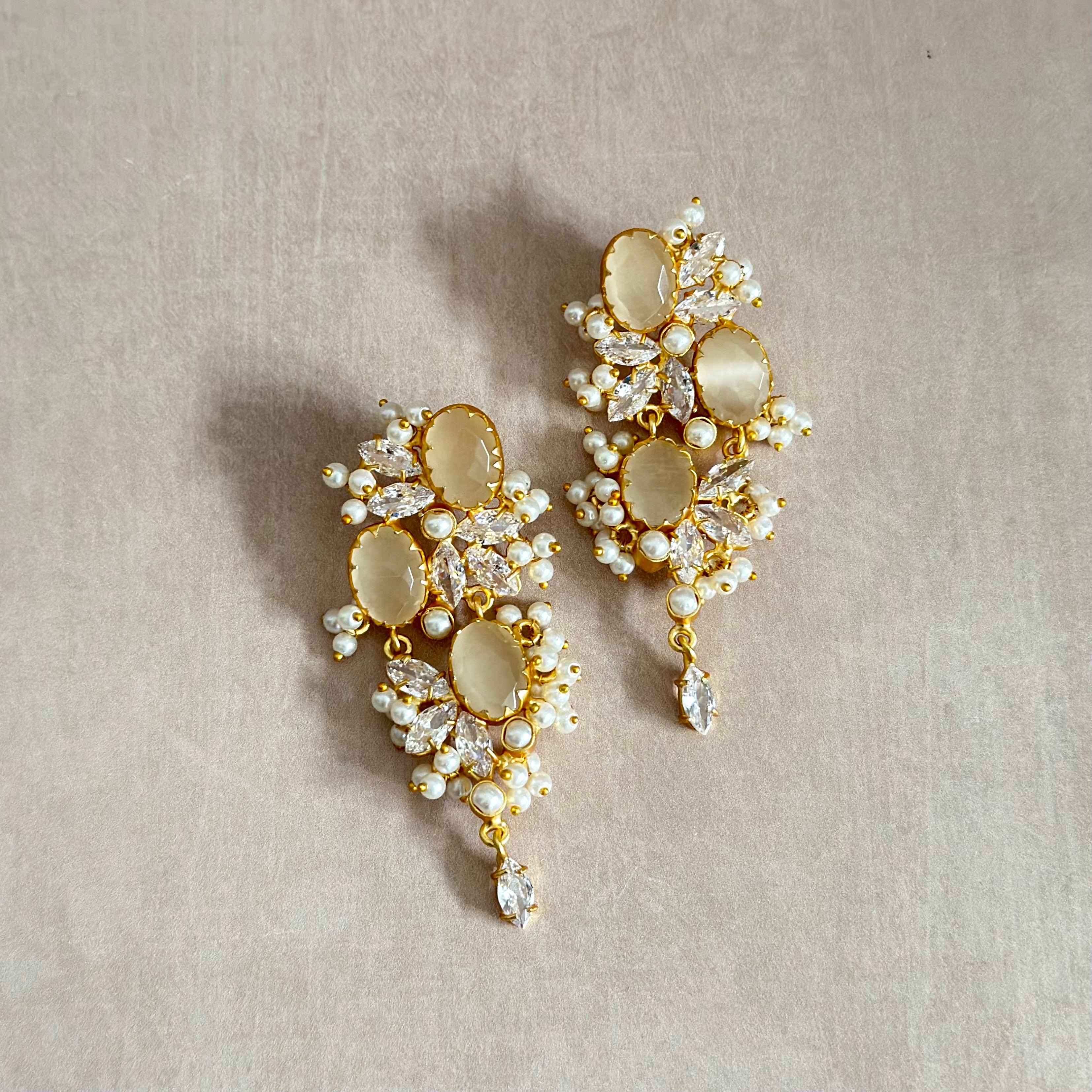 Eimaan Grey Crystal Drop Earrings - Ahseya & Co