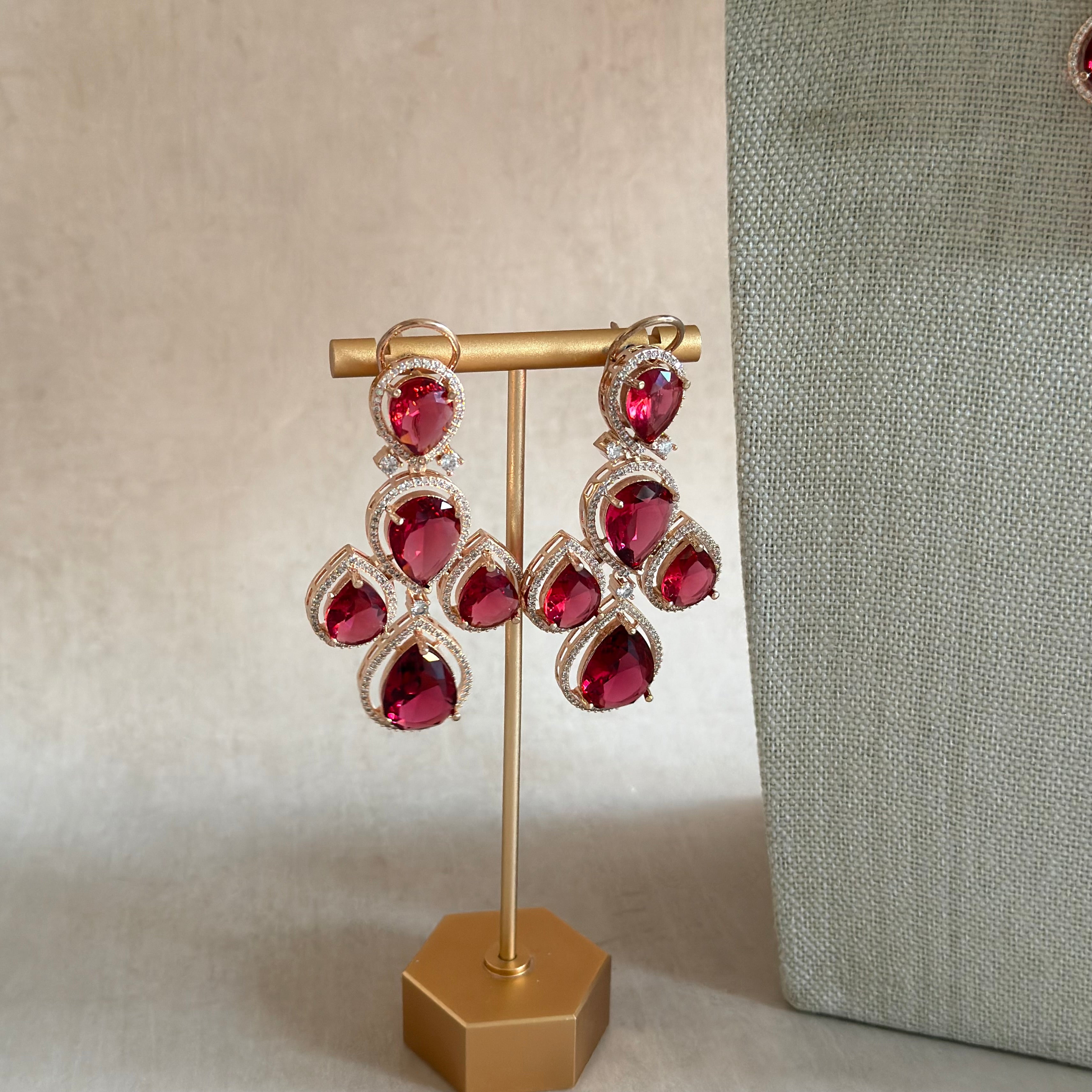 Preeya Red Crystal Necklace Set - Ahseya & Co