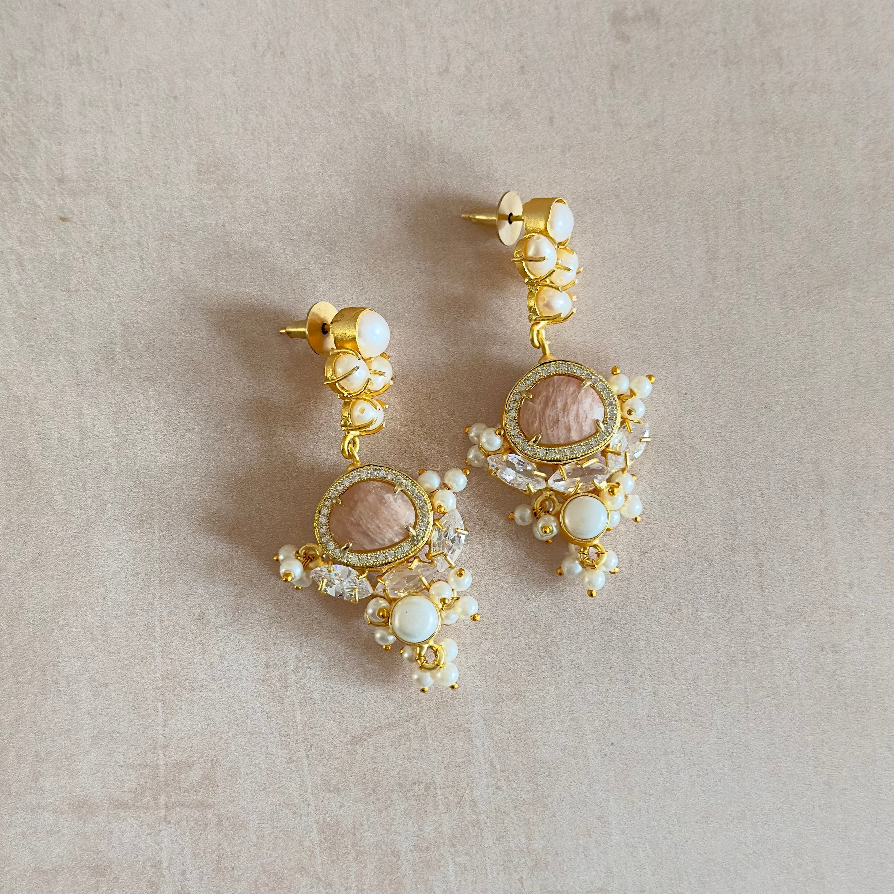 Ezmay Peach Pearl Drop Earrings - Ahseya & Co
