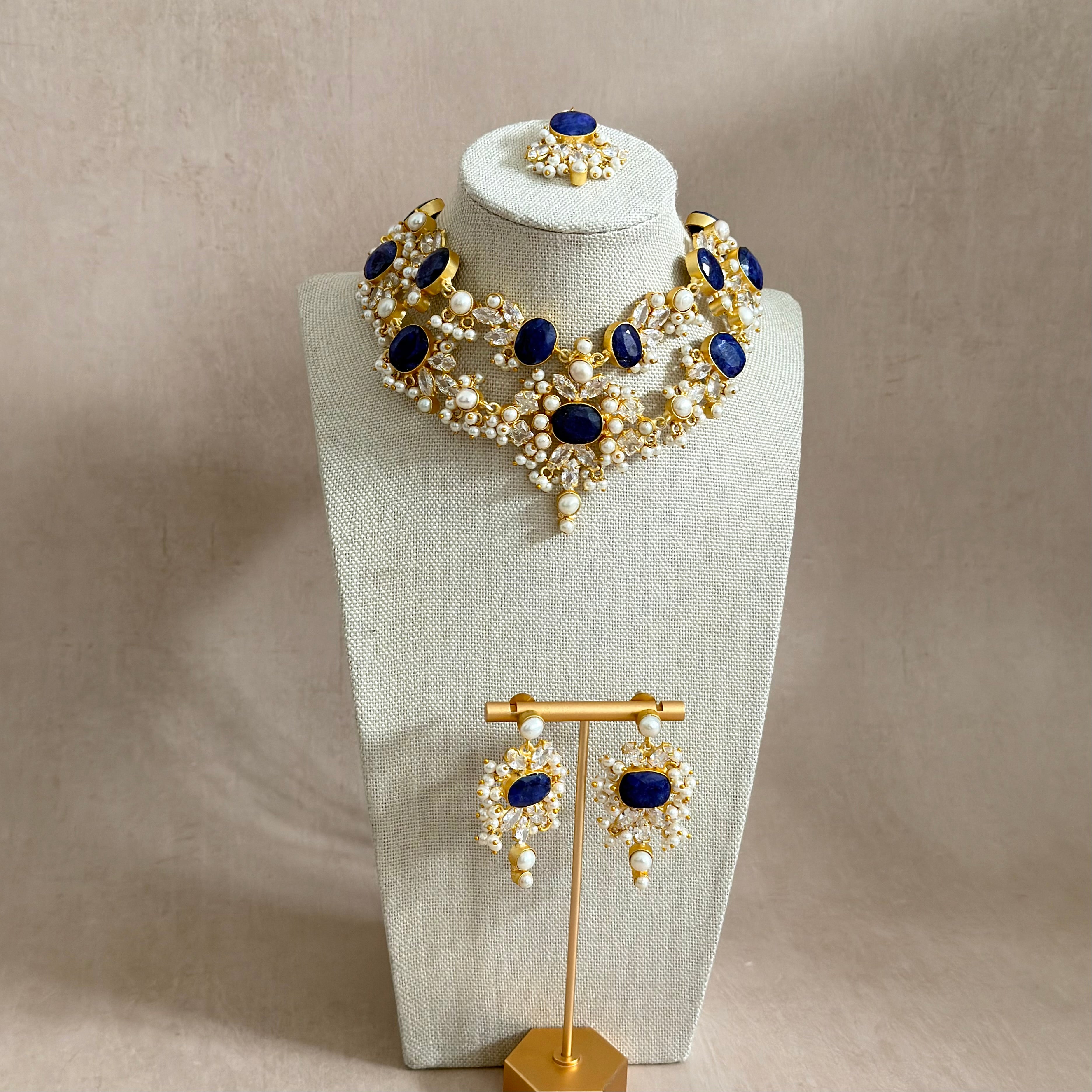 Athena Navy Blue Necklace Set - Ahseya & Co