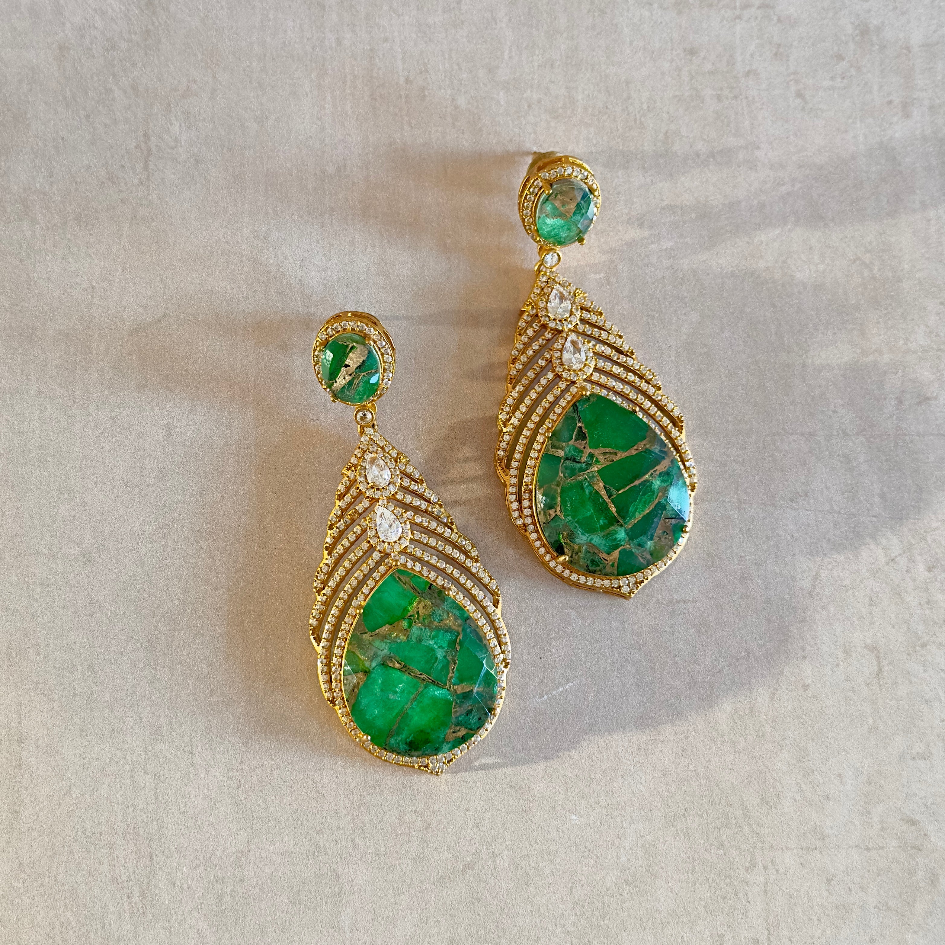 Sindoori Green Crystal Drop Earrings - Ahseya & Co