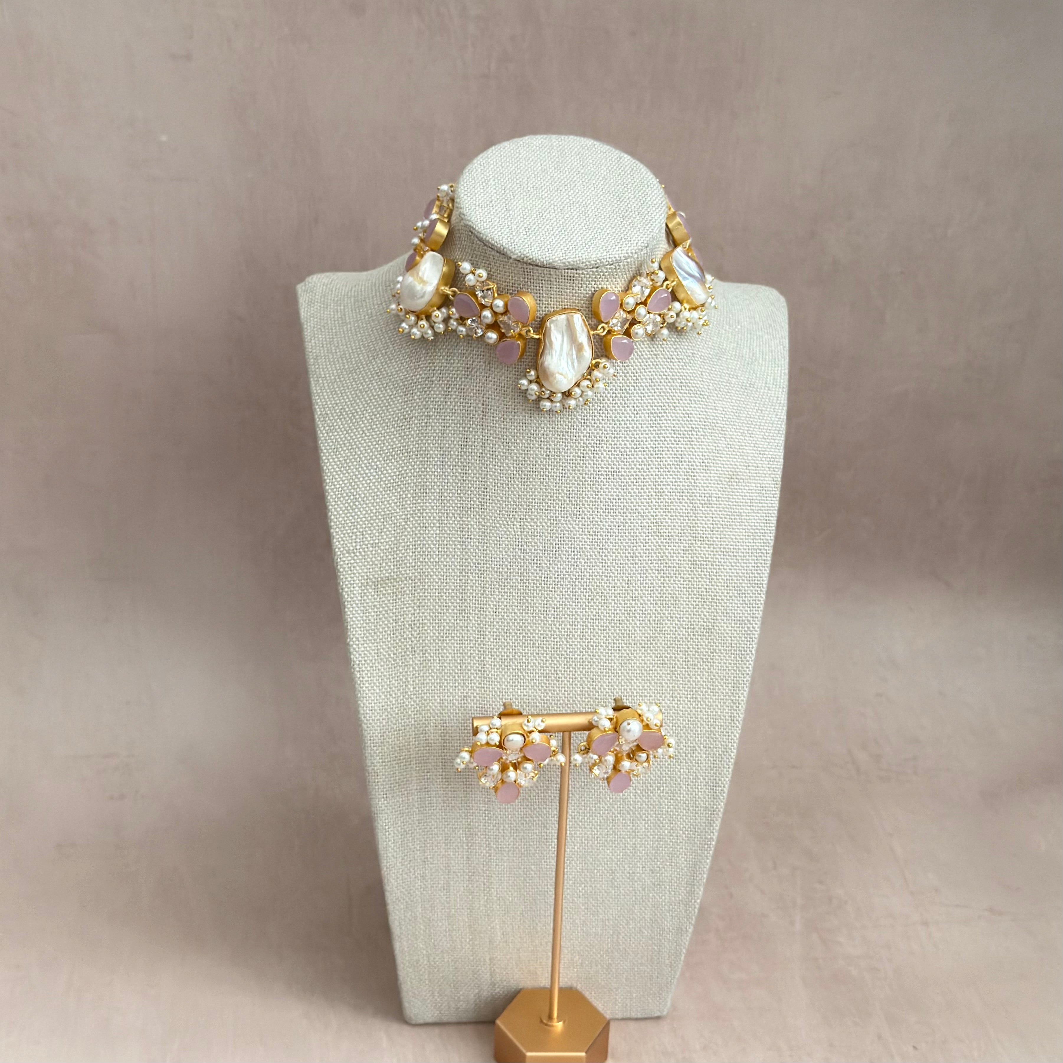 Halle Lilac Pearl Necklace Set - Ahseya & Co