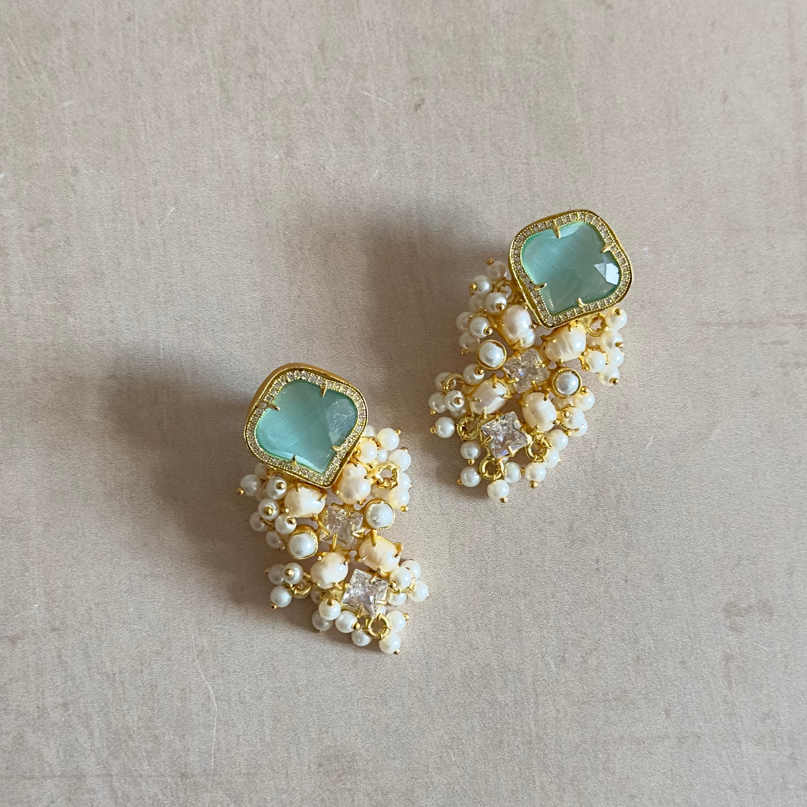 Imaan Aqua Crystal Stud Earrings - Ahseya & Co