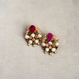Lotus Fuchsia Pearl Stud Earrings