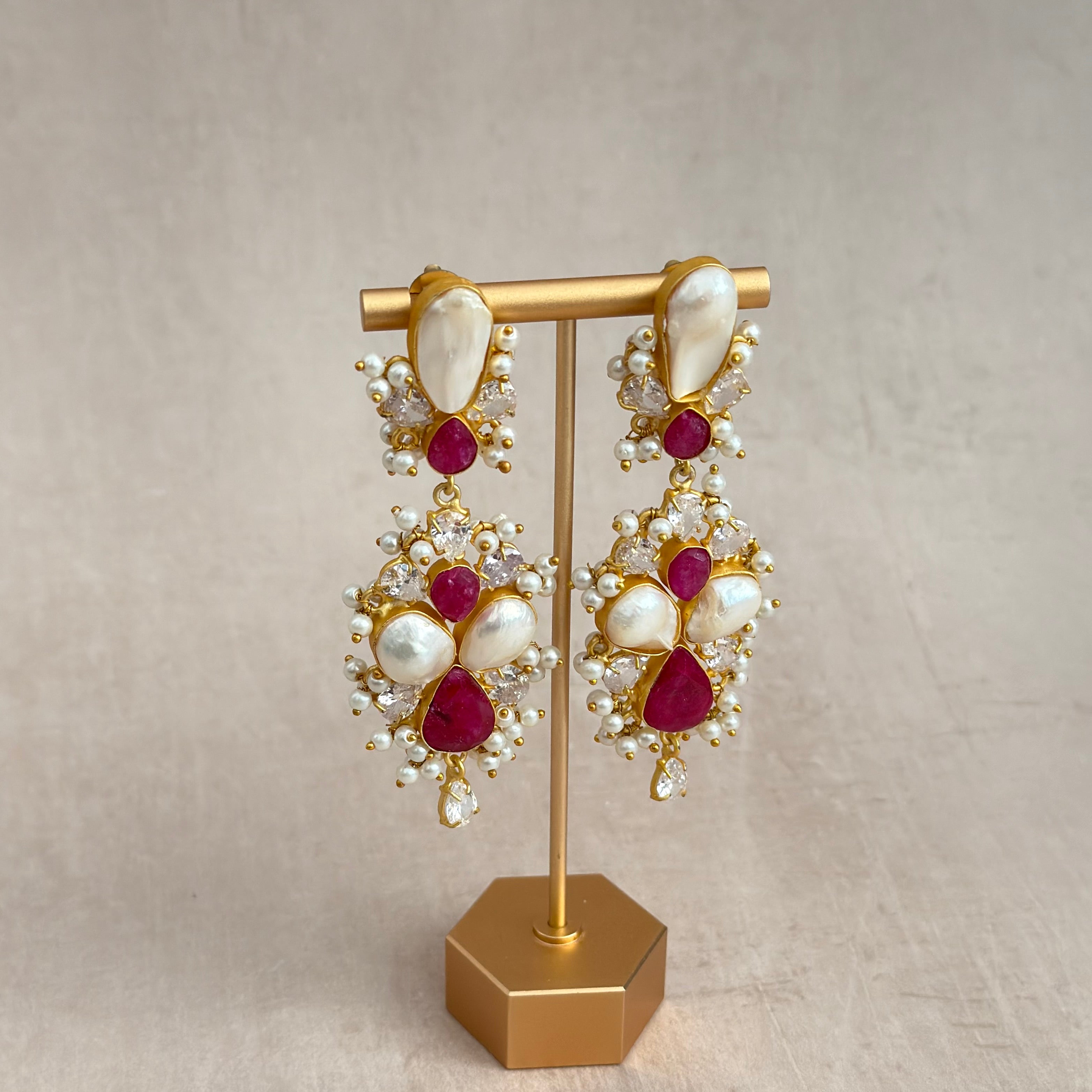 Lottie Fuchsia Pearl Drop Earrings - Ahseya & Co