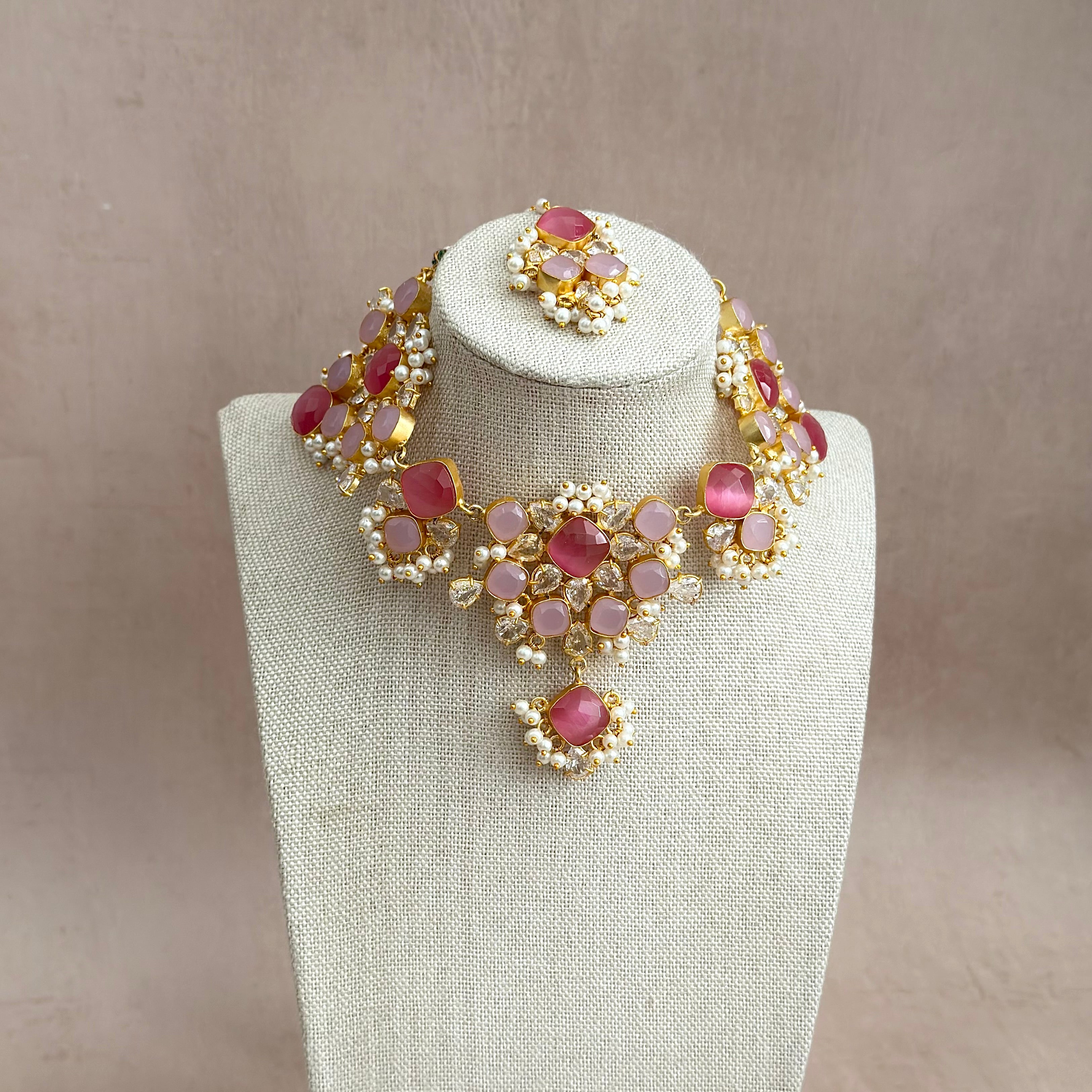 Eve Lilac Pink Crystal Necklace Set - Ahseya & Co