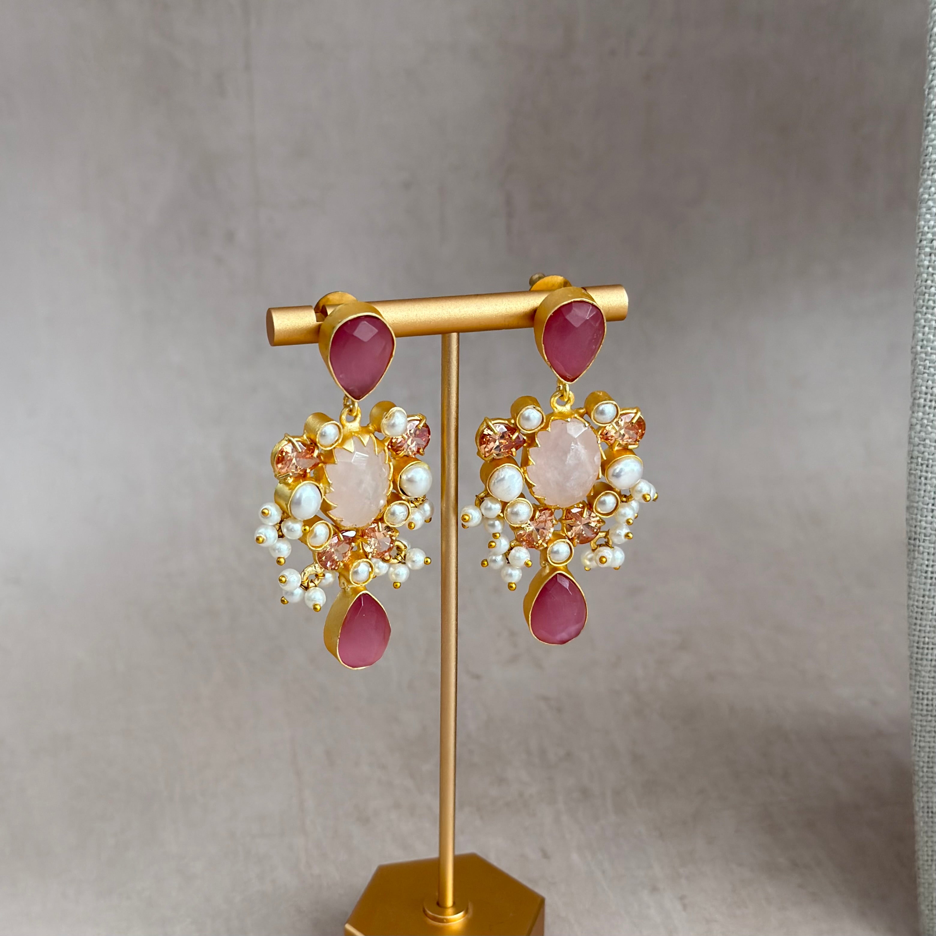 Rahma Pink Crystal Necklace Set - Ahseya & Co