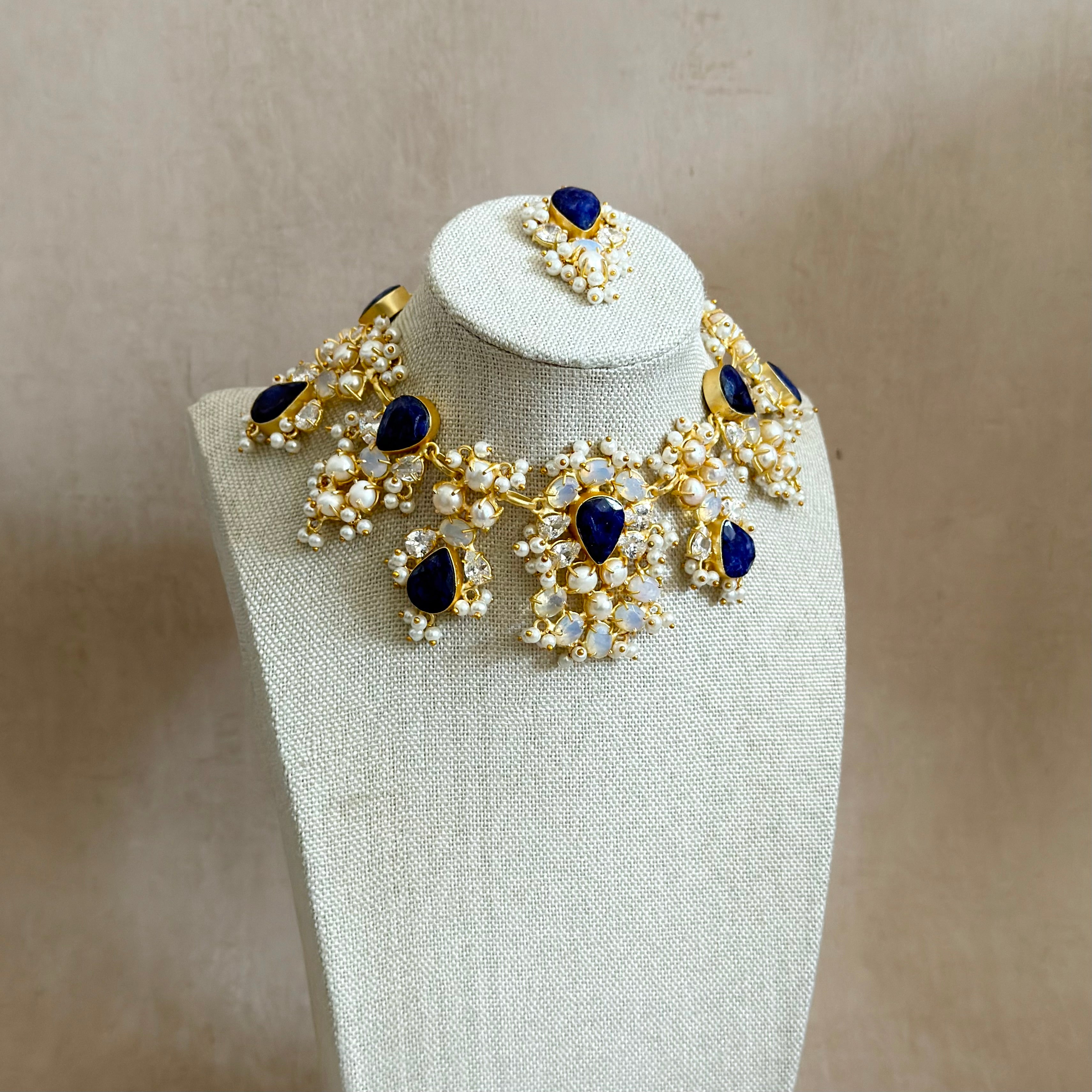 Esme Navy Pearl Necklace Set - Ahseya & Co