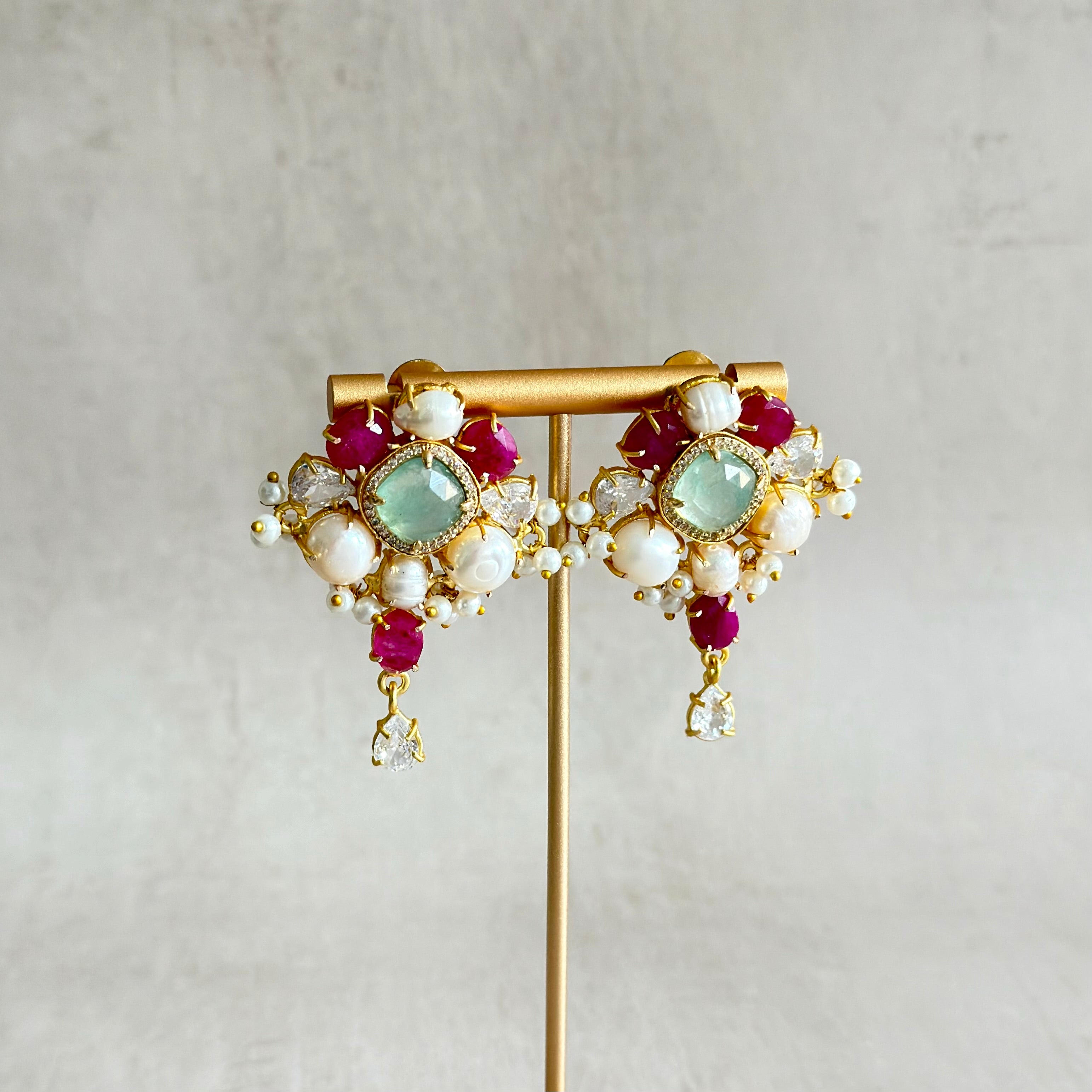 Reina Fuchsia Crystal Drop Earrings - Ahseya & Co