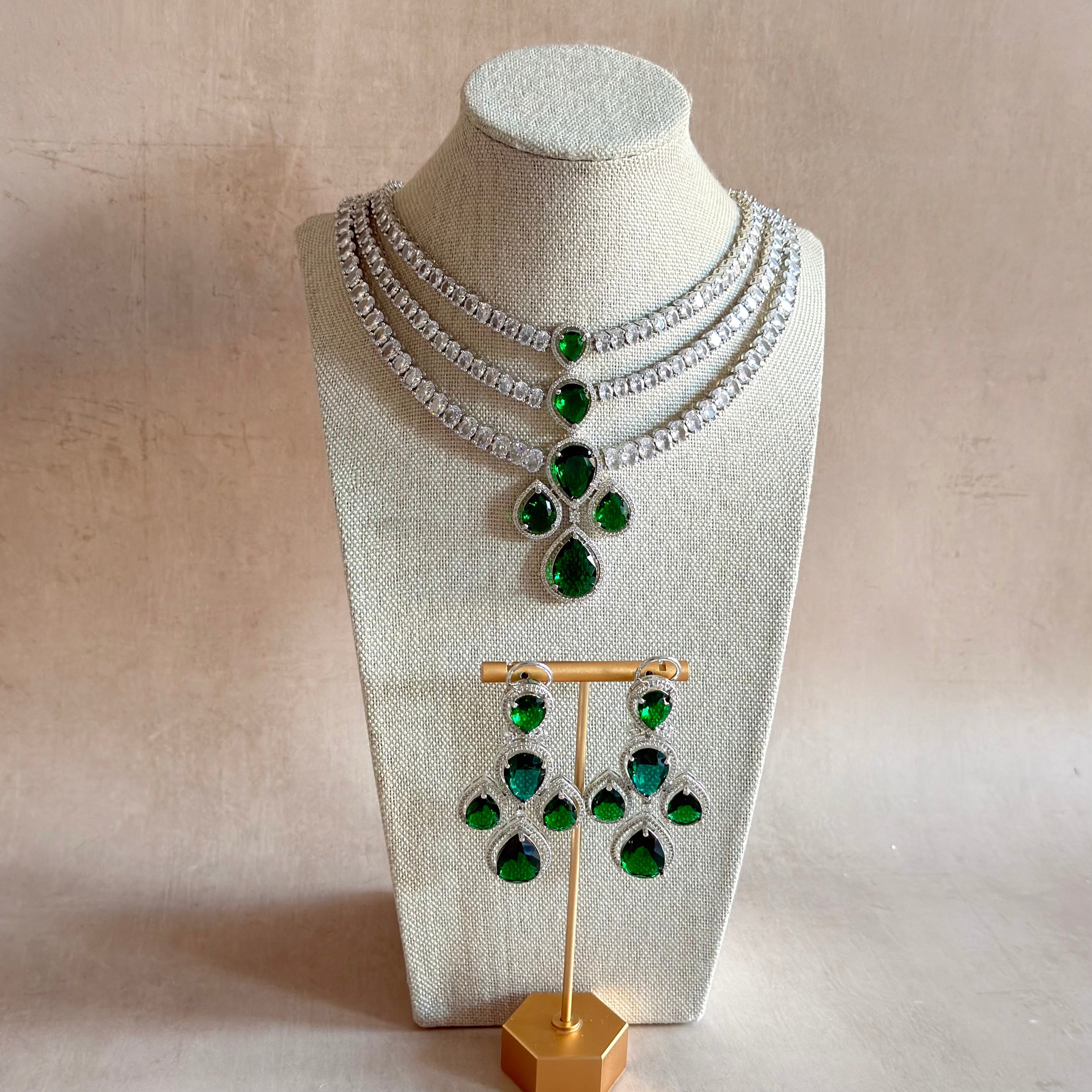 Preeya Green Crystal Necklace Set - Ahseya & Co