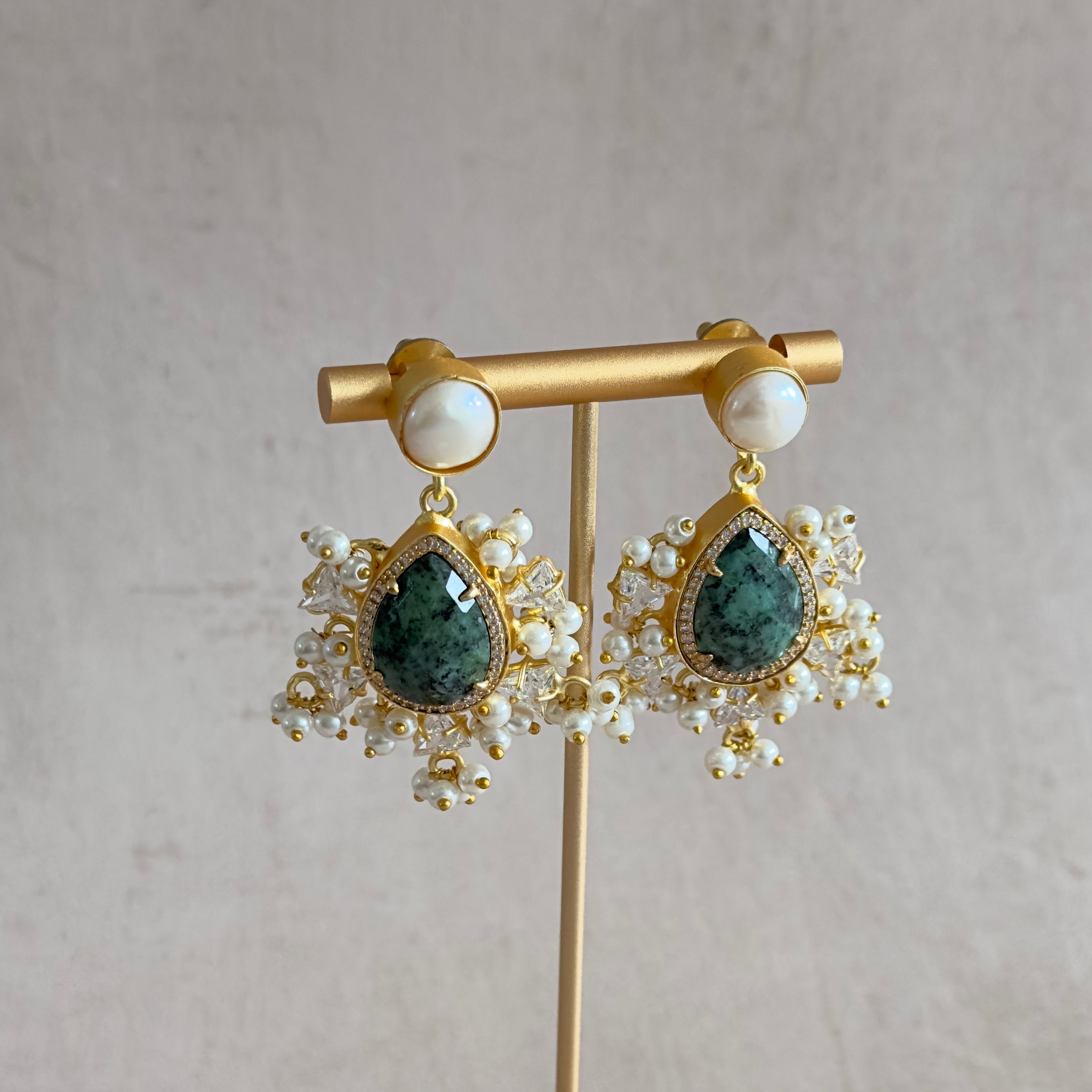 Jayda Green Pearl Drop Earrings - Ahseya & Co