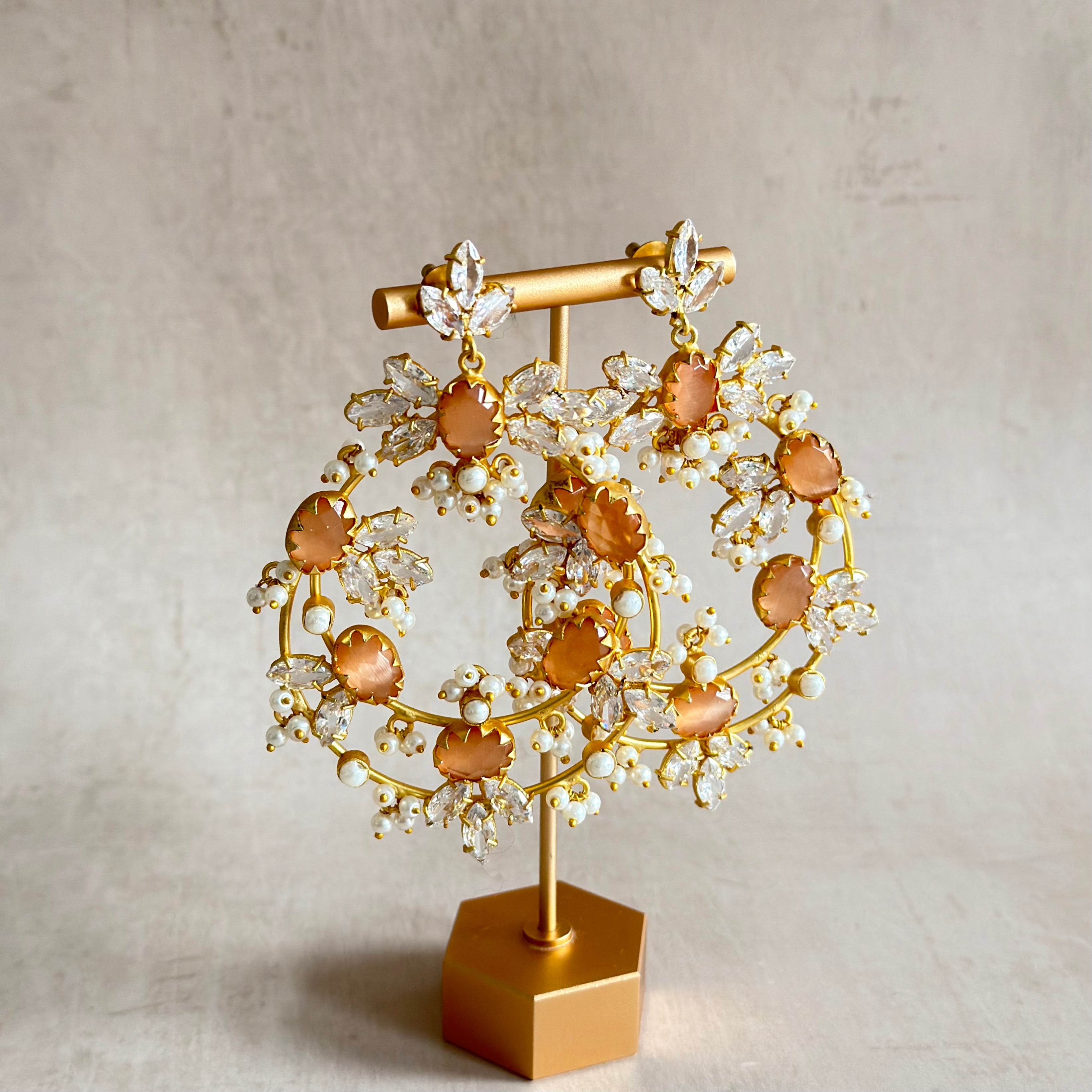 Tareen Peach Crystal Drop Earrings - Ahseya & Co