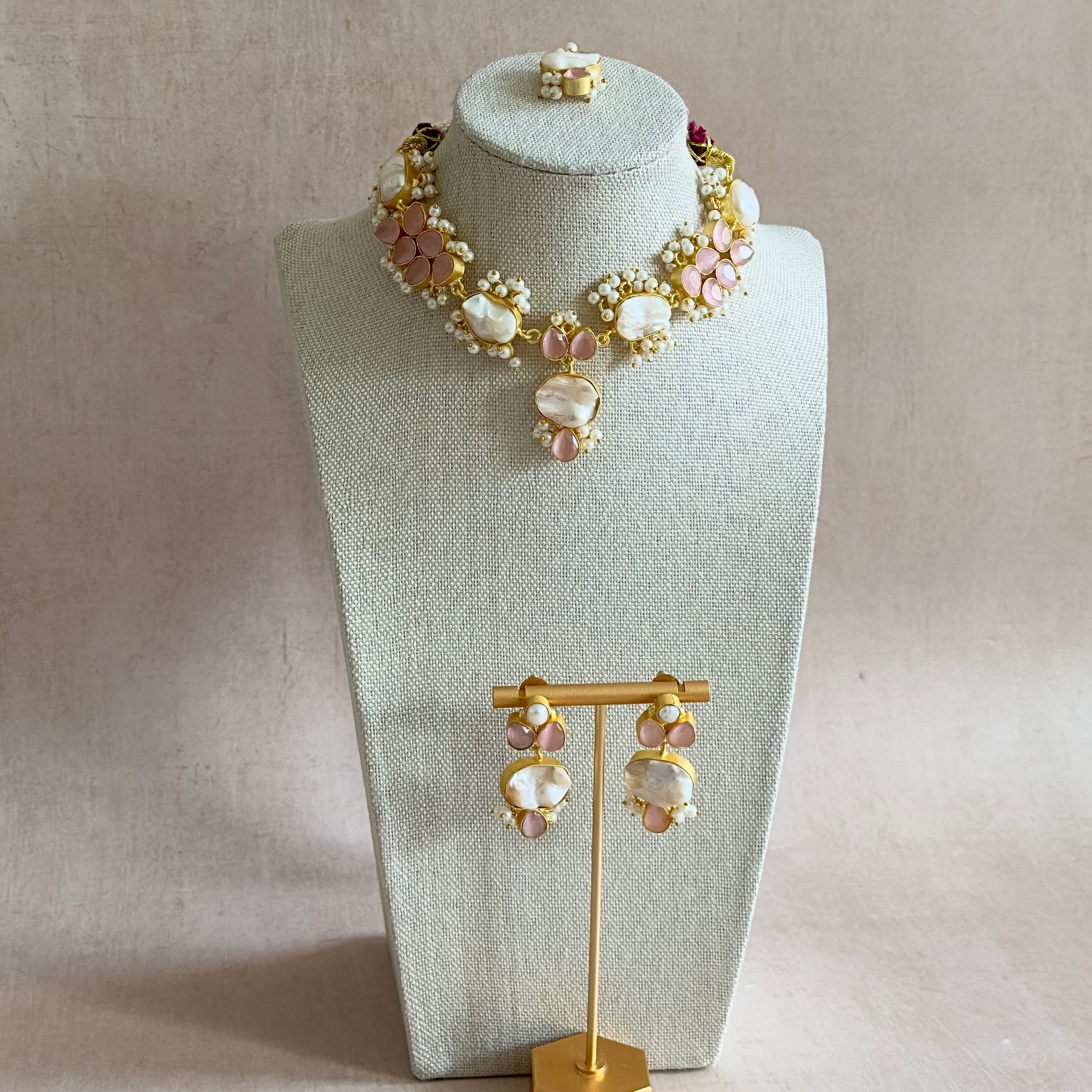 Nadine Pink Pearl Necklace Set - Ahseya & Co