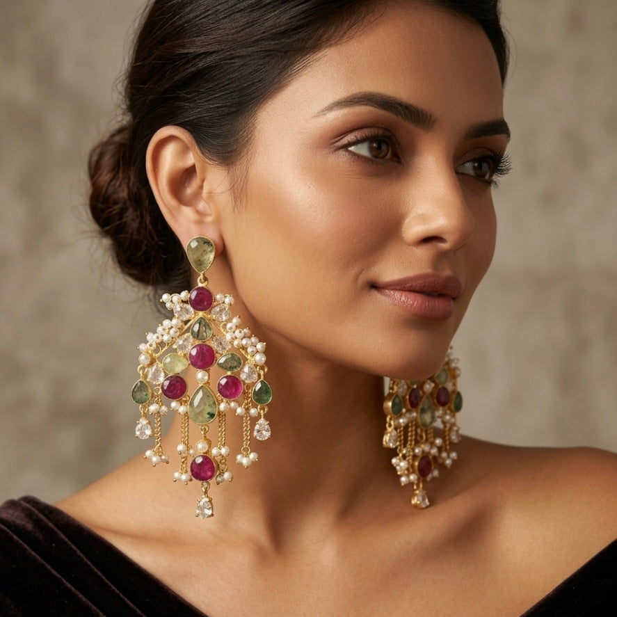 Vada Ruby Crystal Drop Earrings - Ahseya & Co