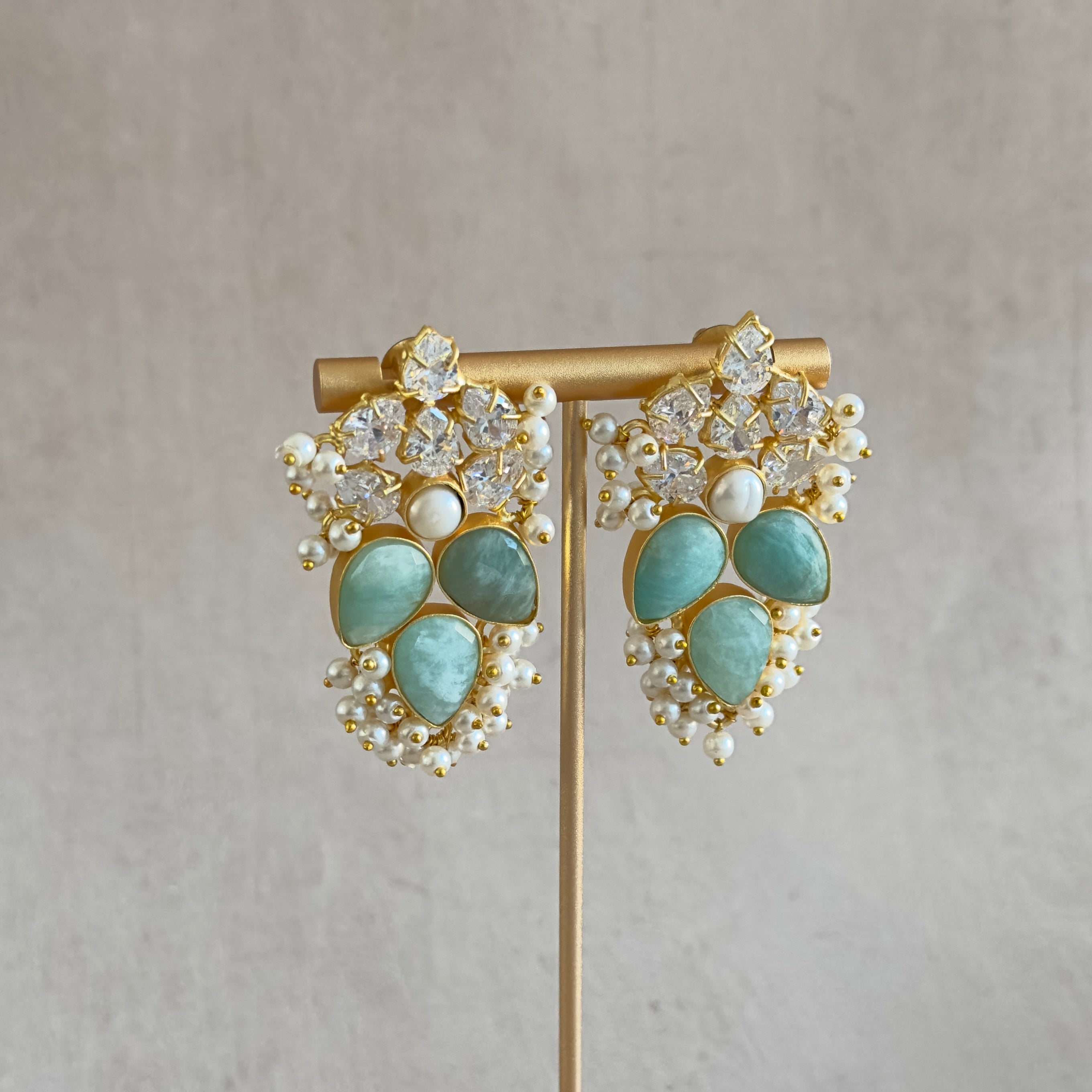 Adeeb Jade Crystal Stud Earrings - Ahseya & Co